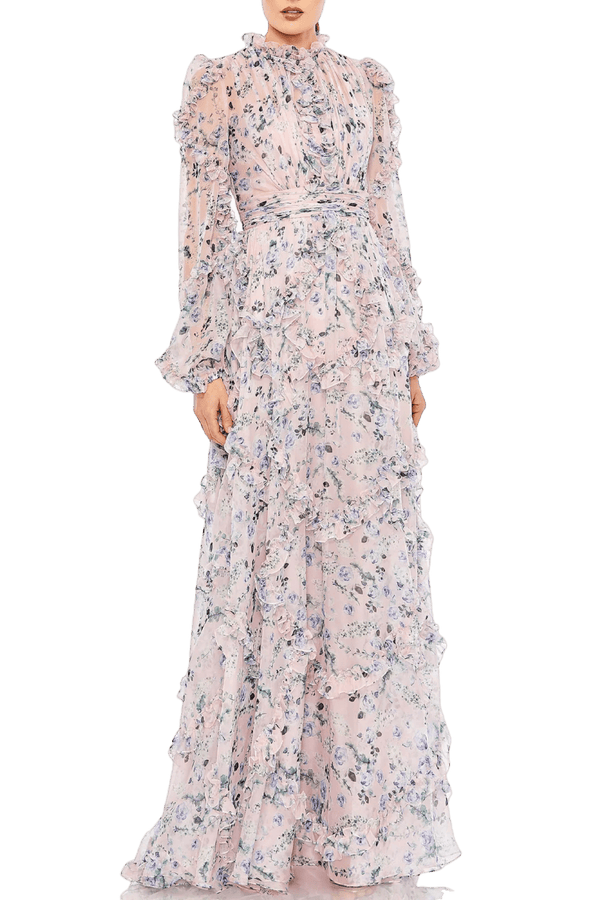 Ruffle Tiered Puff Sleeve Dress - ALBOUSHIYA - district 5 - dubai - riyadh - abaya - dresses - designers - evening wear - luxury - elegance - craftsmanship - gowns - cocktail dresses - collections - georges