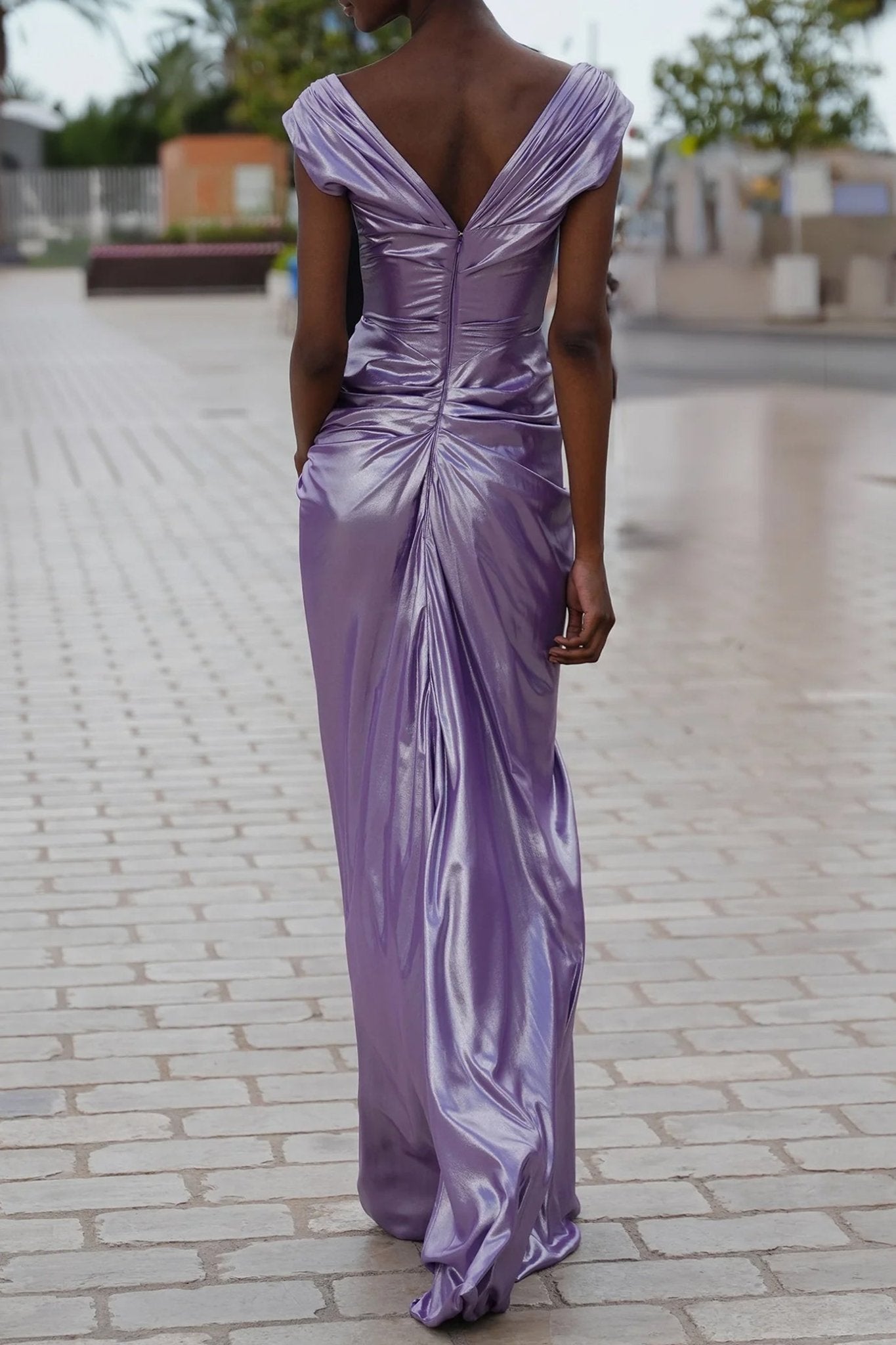 Saara Draped Glossy Chiffon Dress - ALBOUSHIYA - district 5 - dubai - riyadh - abaya - dresses - designers - evening wear - luxury - elegance - craftsmanship - gowns - cocktail dresses - collections - georges