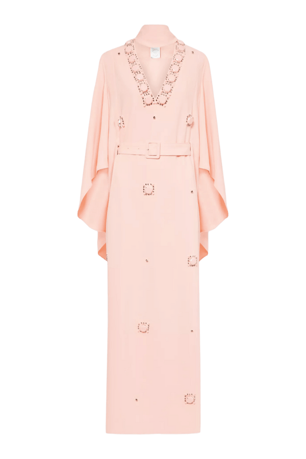 Salina Kaftan Pink Embellished Crepe Jersey - ALBOUSHIYA - district 5 - dubai - riyadh - abaya - dresses - designers - evening wear - luxury - elegance - craftsmanship - gowns - cocktail dresses - collections - georges