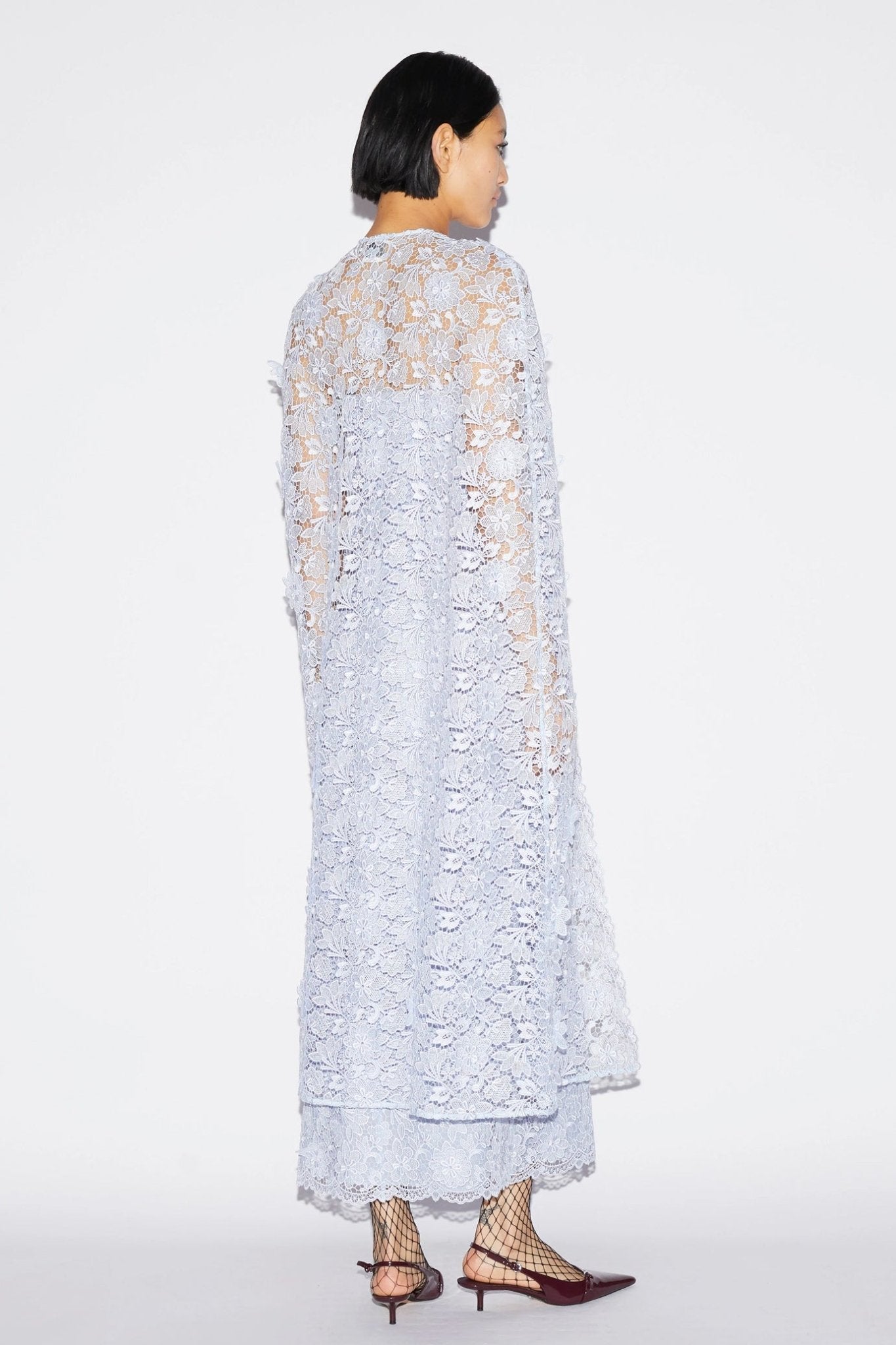 Samantha Cape Dusty Blue Lace - ALBOUSHIYA - district 5 - dubai - riyadh - abaya - dresses - designers - evening wear - luxury - elegance - craftsmanship - gowns - cocktail dresses - collections - georges