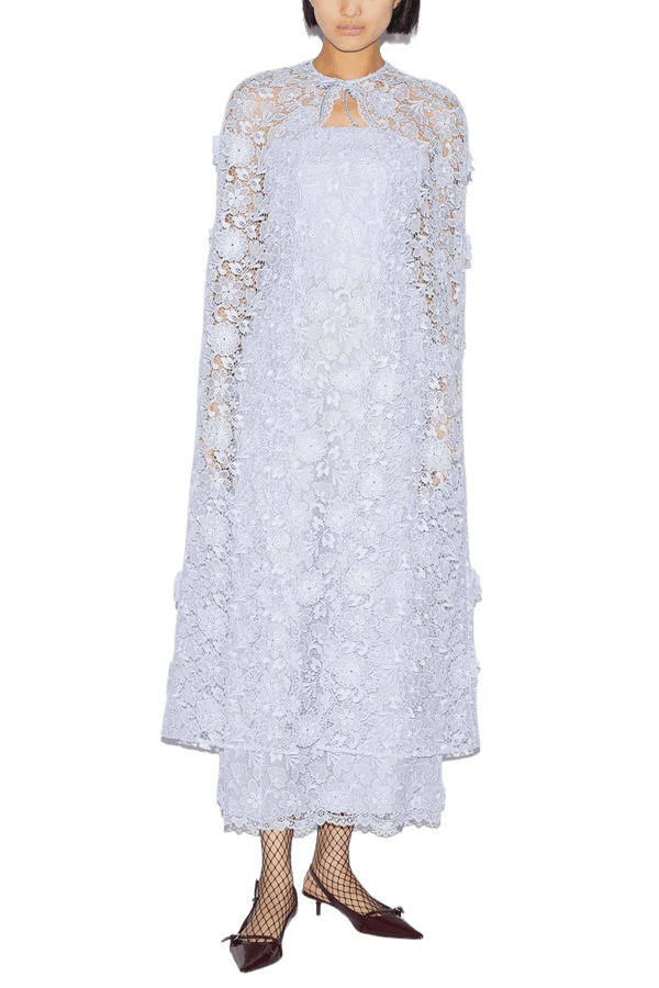 Samantha Cape Dusty Blue Lace - ALBOUSHIYA - district 5 - dubai - riyadh - abaya - dresses - designers - evening wear - luxury - elegance - craftsmanship - gowns - cocktail dresses - collections - georges