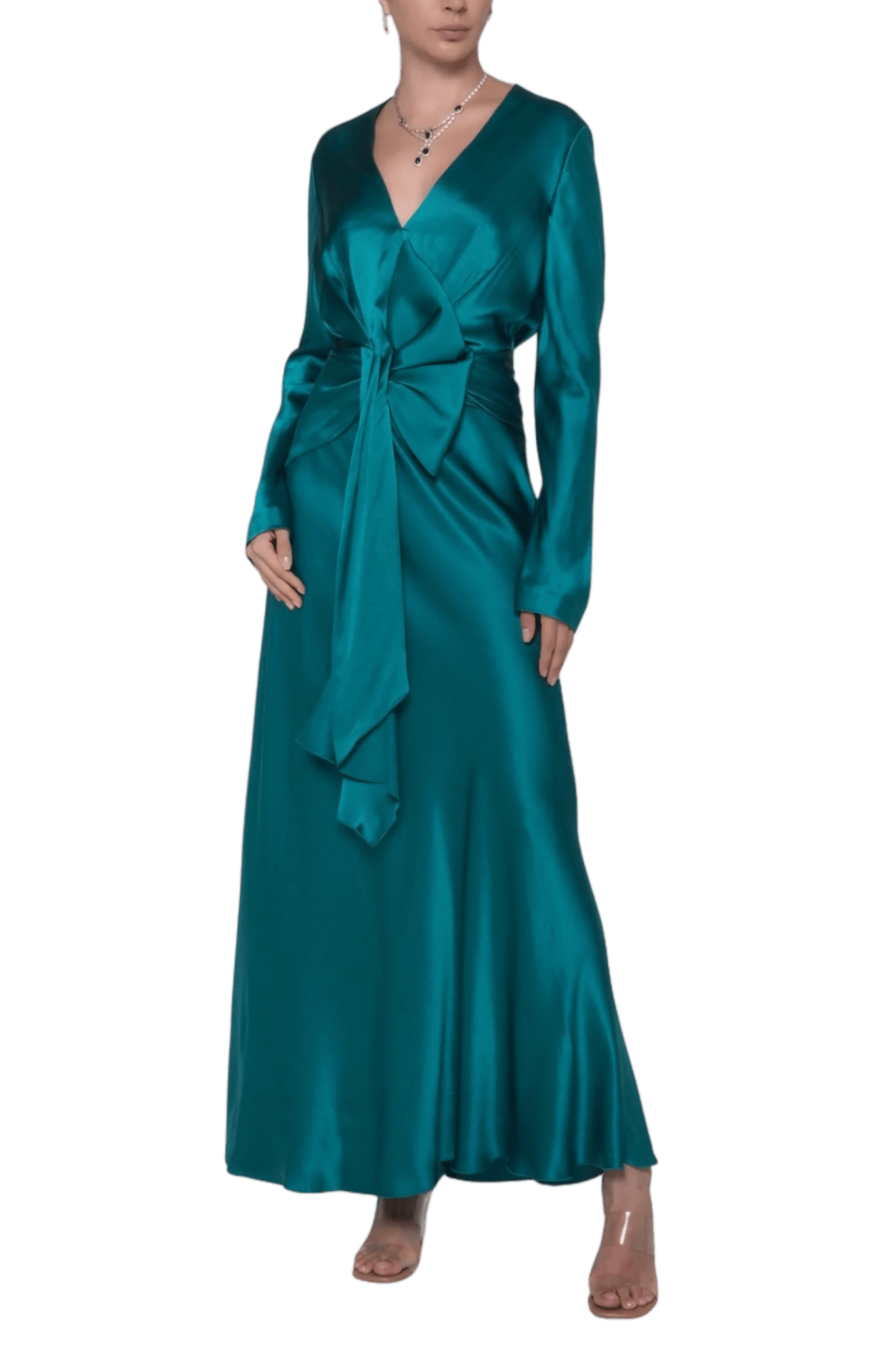 Satin Dress With Draping - ALBOUSHIYA - district 5 - dubai - riyadh - abaya - dresses - designers - evening wear - luxury - elegance - craftsmanship - gowns - cocktail dresses - collections - georges