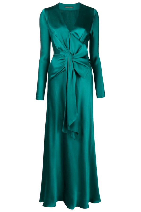 Satin Dress With Draping - ALBOUSHIYA - district 5 - dubai - riyadh - abaya - dresses - designers - evening wear - luxury - elegance - craftsmanship - gowns - cocktail dresses - collections - georges