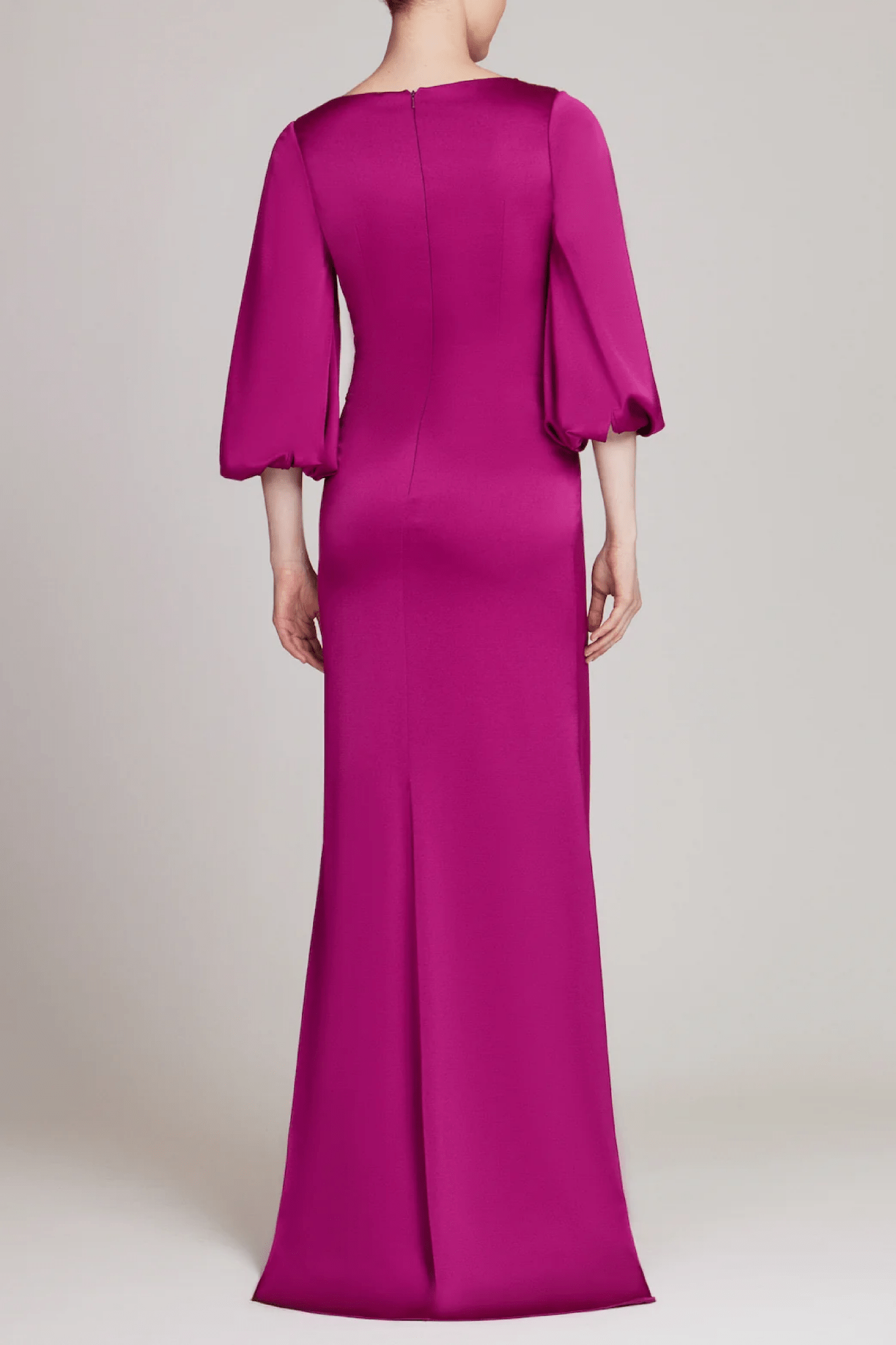 Satin Full Sleeve Side Drape Gown - ALBOUSHIYA - district 5 - dubai - riyadh - abaya - dresses - designers - evening wear - luxury - elegance - craftsmanship - gowns - cocktail dresses - collections - georges