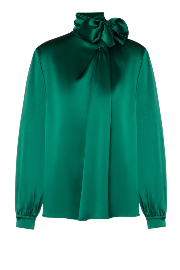 Satin Polo Shirt With Lavalliere Collar - ALBOUSHIYA - district 5 - dubai - riyadh - abaya - dresses - designers - evening wear - luxury - elegance - craftsmanship - gowns - cocktail dresses - collections - georges