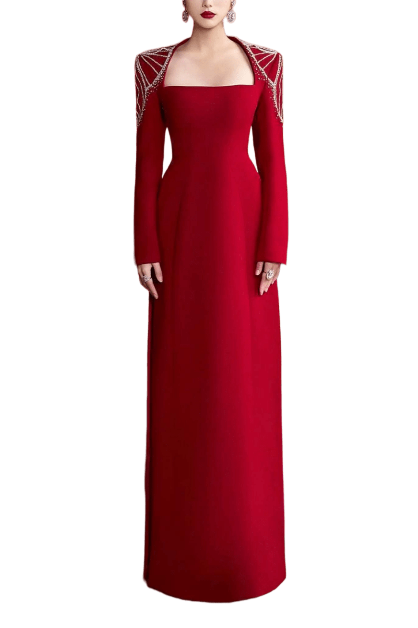Scarlet Majesty Gown - ALBOUSHIYA - district 5 - dubai - riyadh - abaya - dresses - designers - evening wear - luxury - elegance - craftsmanship - gowns - cocktail dresses - collections - georges