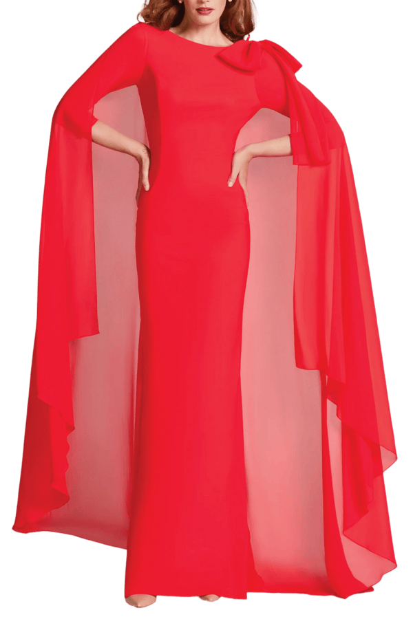 Scuba Column Bow Shoulder Gown - ALBOUSHIYA - district 5 - dubai - riyadh - abaya - dresses - designers - evening wear - luxury - elegance - craftsmanship - gowns - cocktail dresses - collections - georges