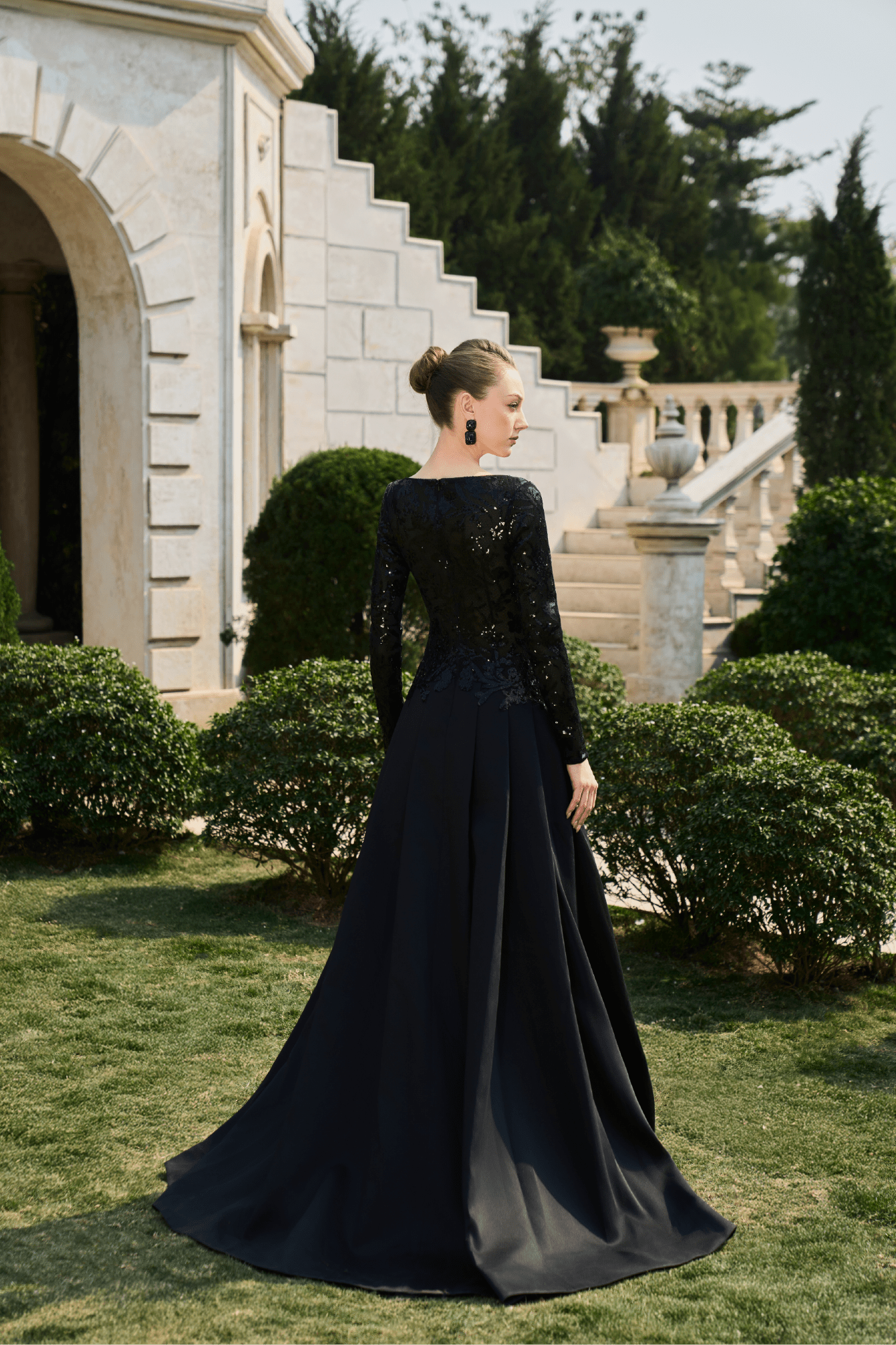 Sequin Bodice A - Line Gown - ALBOUSHIYA - district 5 - dubai - riyadh - abaya - dresses - designers - evening wear - luxury - elegance - craftsmanship - gowns - cocktail dresses - collections - georges