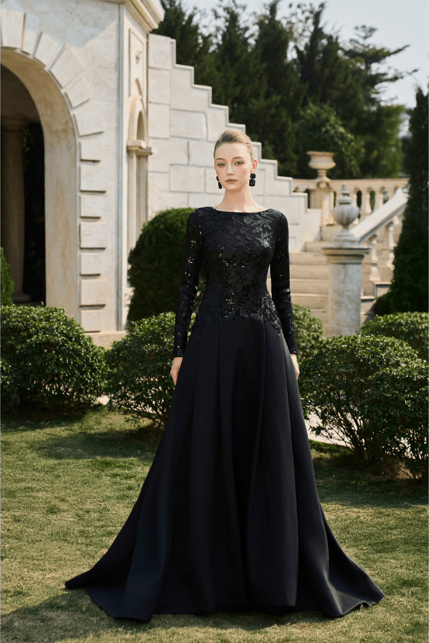 Sequin Bodice A - Line Gown - ALBOUSHIYA - district 5 - dubai - riyadh - abaya - dresses - designers - evening wear - luxury - elegance - craftsmanship - gowns - cocktail dresses - collections - georges