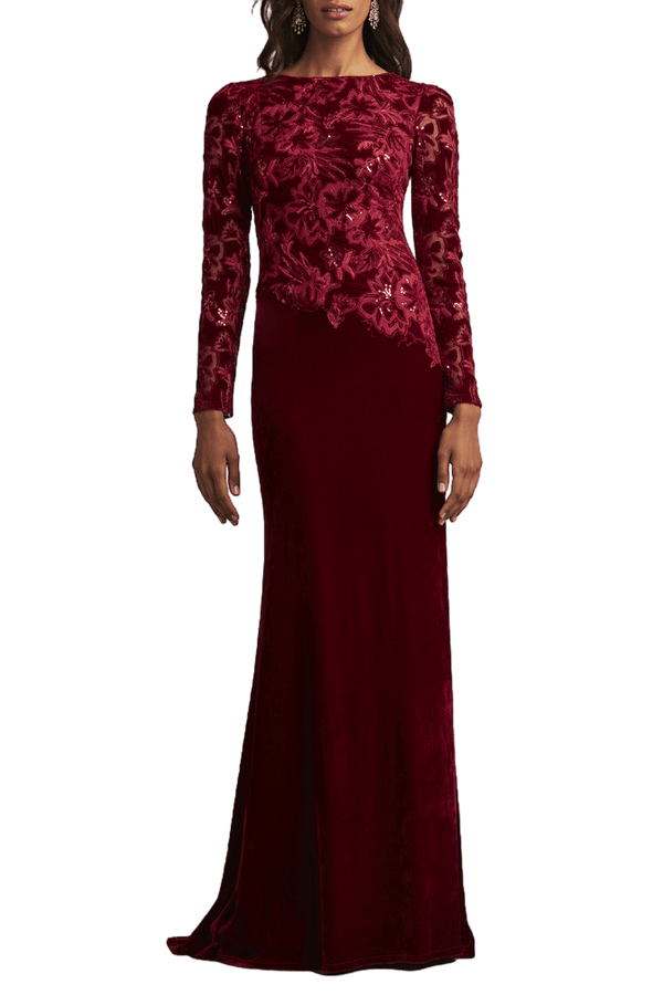 Sequin Burnout Velvet Gown - ALBOUSHIYA - district 5 - dubai - riyadh - abaya - dresses - designers - evening wear - luxury - elegance - craftsmanship - gowns - cocktail dresses - collections - georges