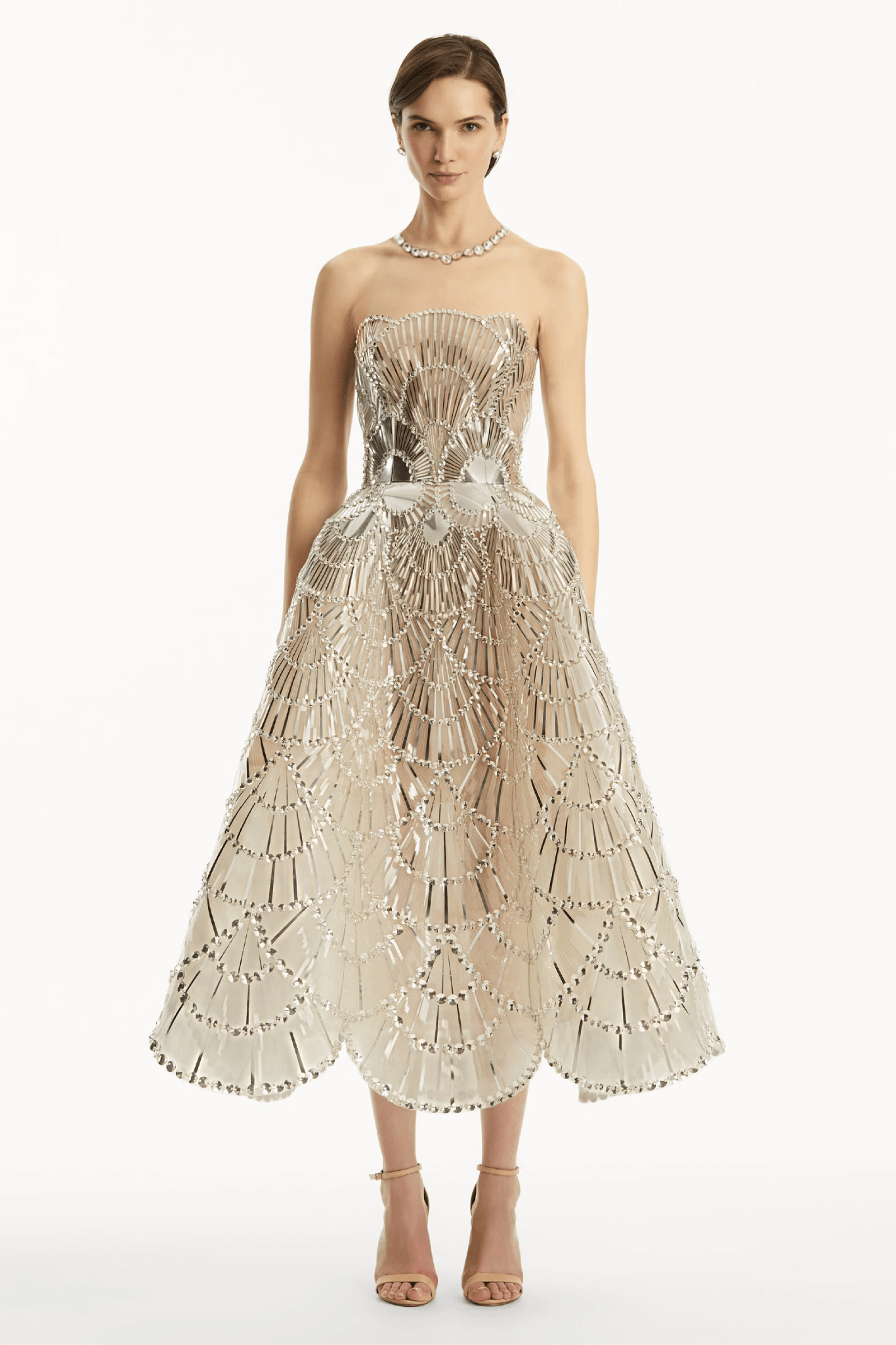 Sequin & Crystal Scallop Embroidered Gown - ALBOUSHIYA - district 5 - dubai - riyadh - abaya - dresses - designers - evening wear - luxury - elegance - craftsmanship - gowns - cocktail dresses - collections - georges