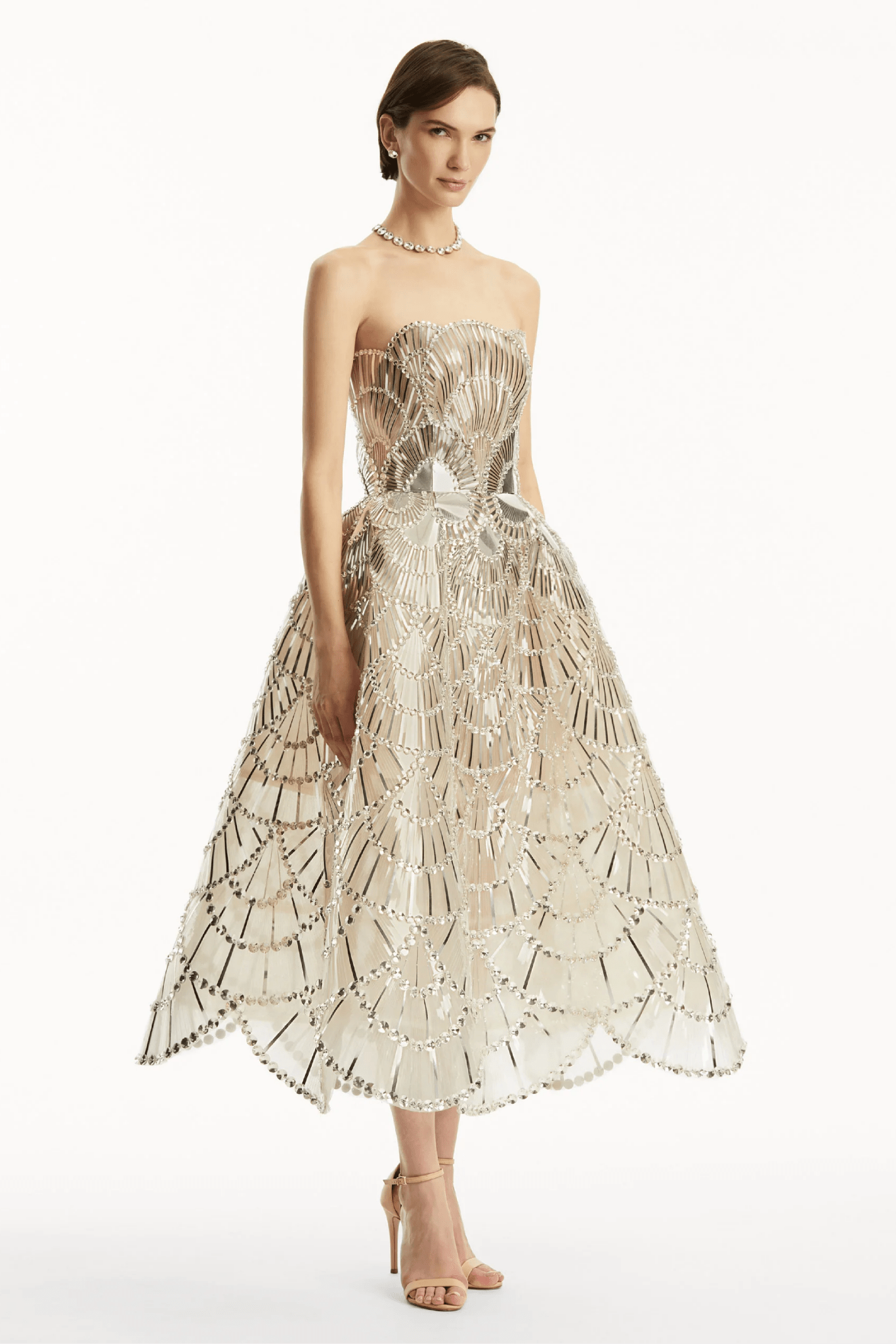 Sequin & Crystal Scallop Embroidered Gown - ALBOUSHIYA - district 5 - dubai - riyadh - abaya - dresses - designers - evening wear - luxury - elegance - craftsmanship - gowns - cocktail dresses - collections - georges