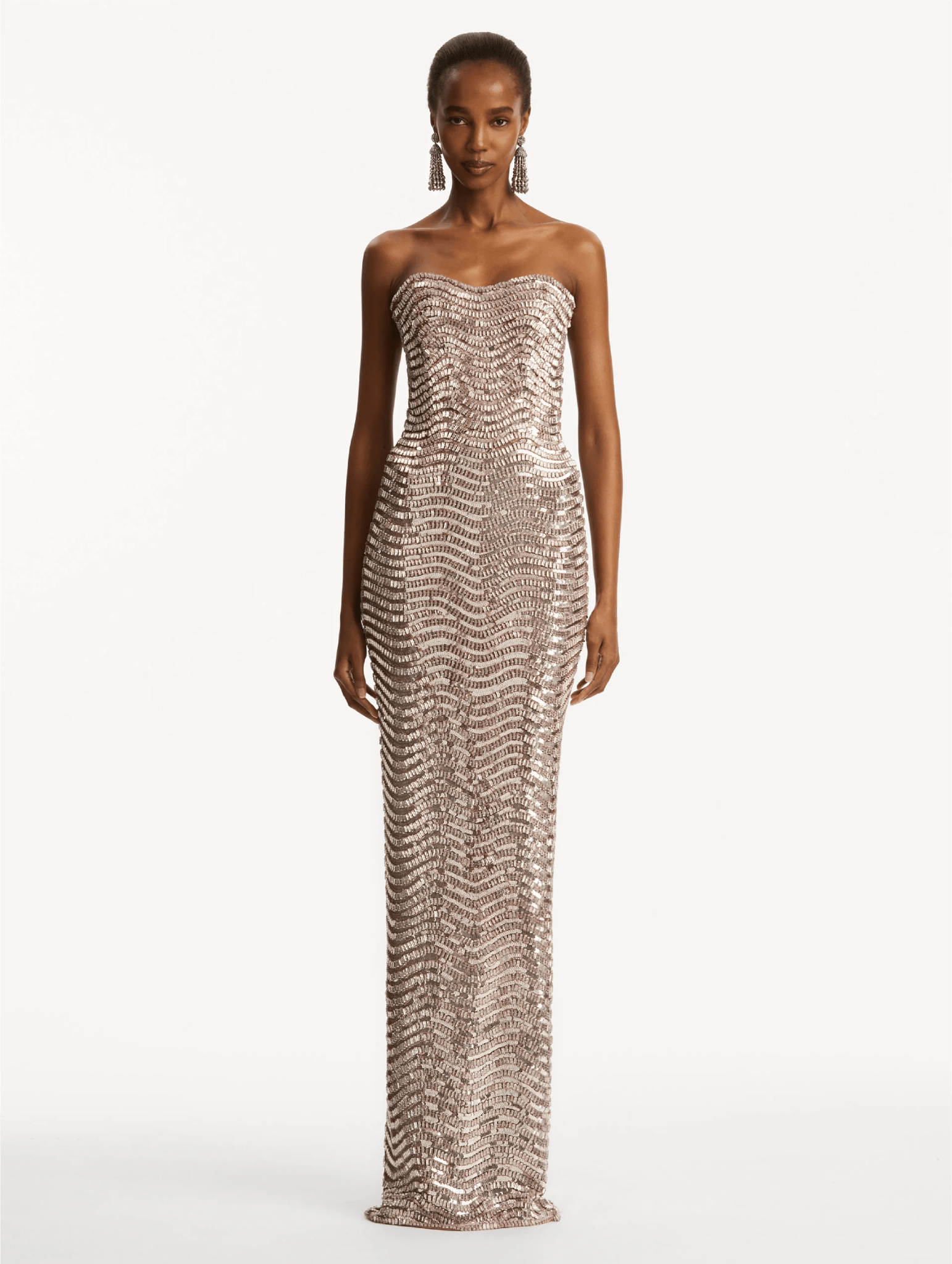 Sequin & Crystal Wave Embroidered Gown - ALBOUSHIYA - district 5 - dubai - riyadh - abaya - dresses - designers - evening wear - luxury - elegance - craftsmanship - gowns - cocktail dresses - collections - georges