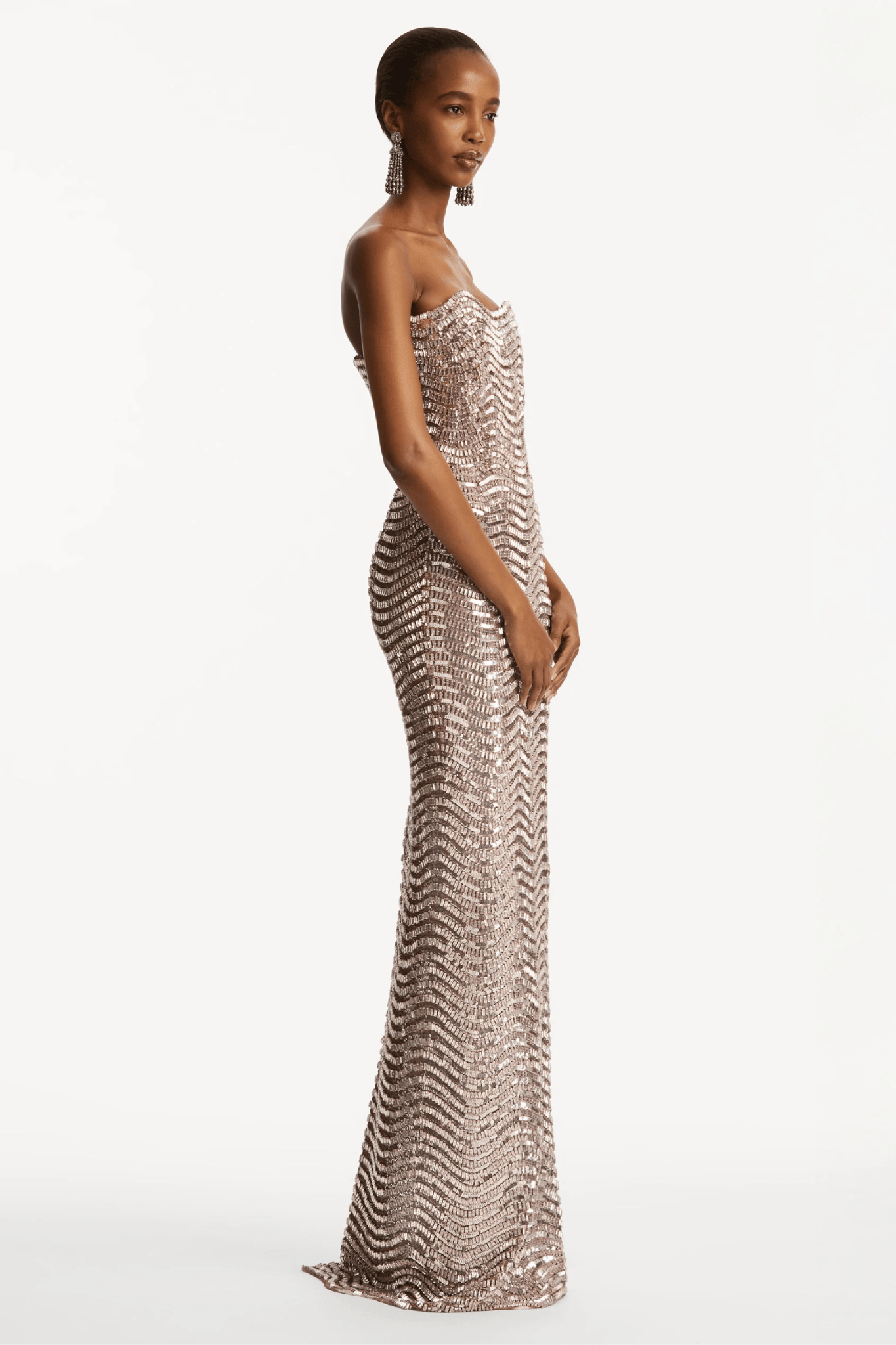 Sequin & Crystal Wave Embroidered Gown - ALBOUSHIYA - district 5 - dubai - riyadh - abaya - dresses - designers - evening wear - luxury - elegance - craftsmanship - gowns - cocktail dresses - collections - georges
