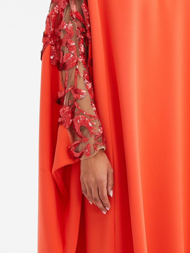 Sequin Embroidered Illusion Neck & Sleeve Caftan - ALBOUSHIYA - district 5 - dubai - riyadh - abaya - dresses - designers - evening wear - luxury - elegance - craftsmanship - gowns - cocktail dresses - collections - georges