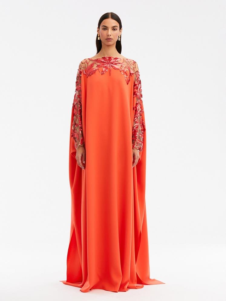 Sequin Embroidered Illusion Neck & Sleeve Caftan - ALBOUSHIYA - district 5 - dubai - riyadh - abaya - dresses - designers - evening wear - luxury - elegance - craftsmanship - gowns - cocktail dresses - collections - georges
