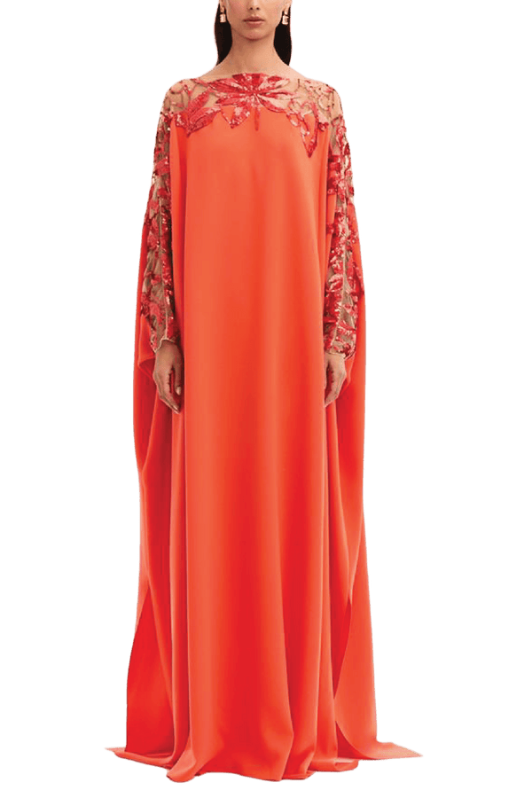 Sequin Embroidered Illusion Neck & Sleeve Caftan - ALBOUSHIYA - district 5 - dubai - riyadh - abaya - dresses - designers - evening wear - luxury - elegance - craftsmanship - gowns - cocktail dresses - collections - georges