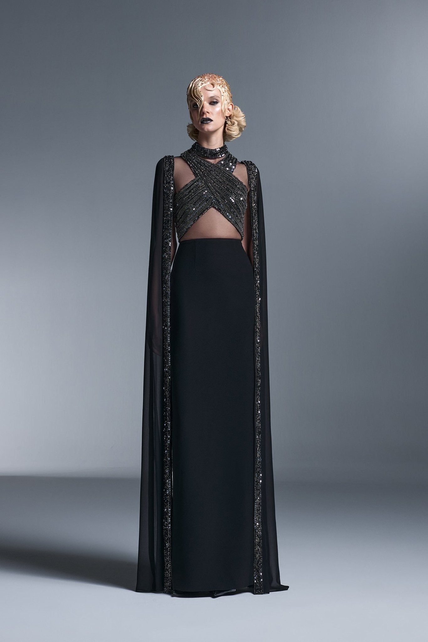 Sequined Cross Body Gown - ALBOUSHIYA - district 5 - dubai - riyadh - abaya - dresses - designers - evening wear - luxury - elegance - craftsmanship - gowns - cocktail dresses - collections - georges