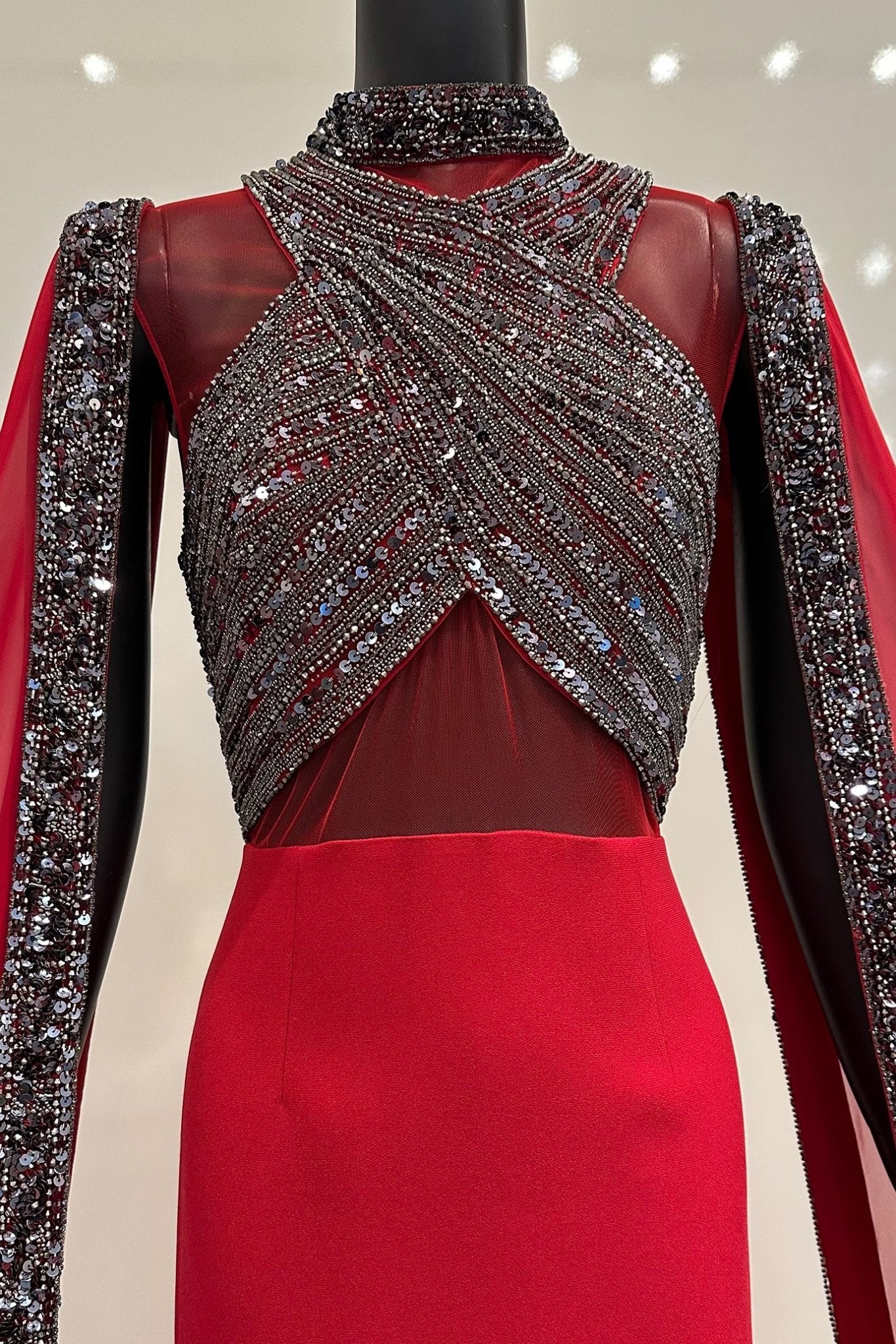 Sequined Cross Body Gown - ALBOUSHIYA - district 5 - dubai - riyadh - abaya - dresses - designers - evening wear - luxury - elegance - craftsmanship - gowns - cocktail dresses - collections - georges