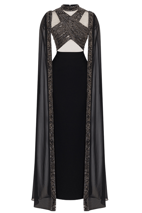 Sequined Cross Body Gown - ALBOUSHIYA - district 5 - dubai - riyadh - abaya - dresses - designers - evening wear - luxury - elegance - craftsmanship - gowns - cocktail dresses - collections - georges