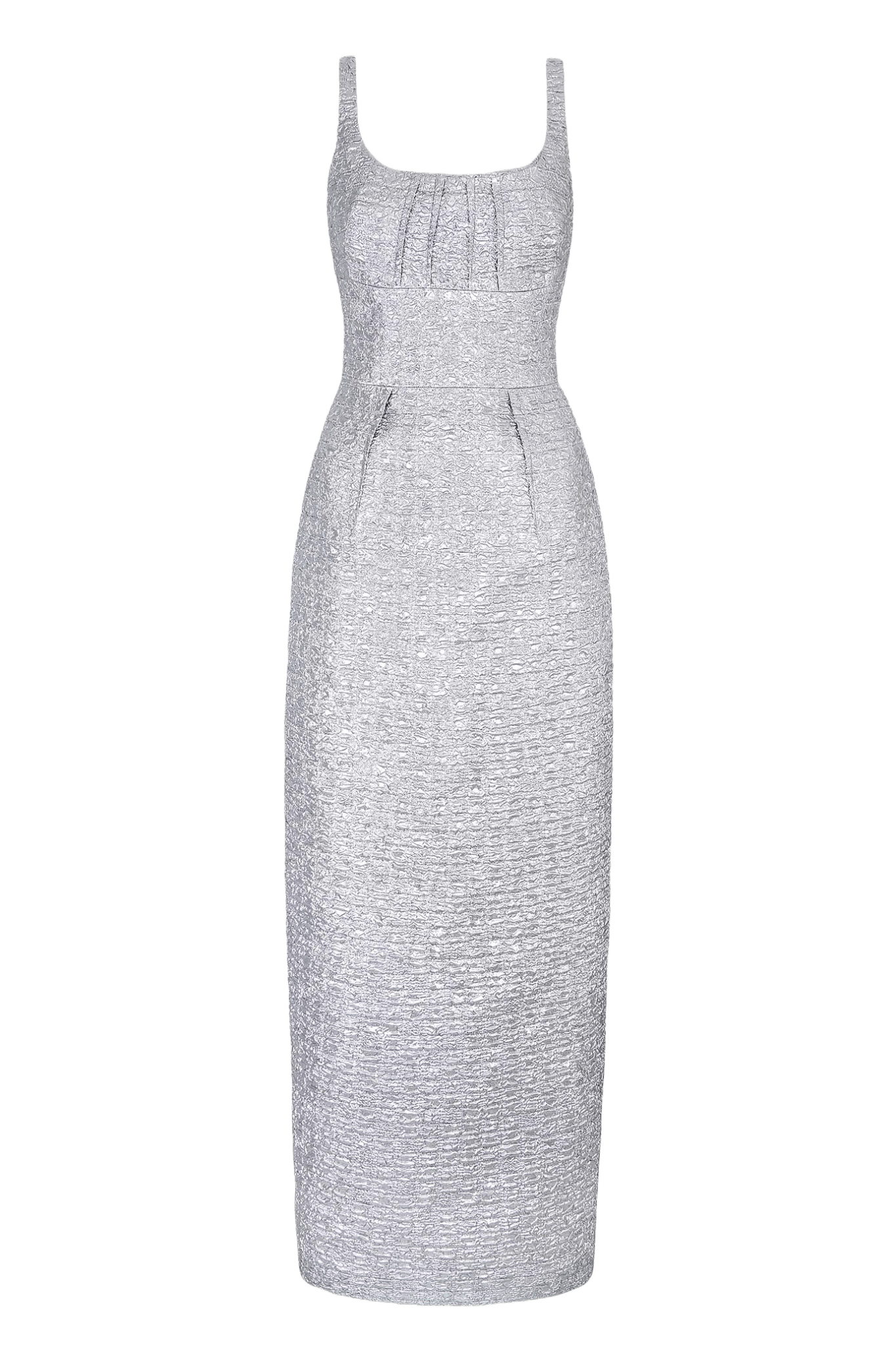 Sharon Dress In Silver Metallic Seersucker - ALBOUSHIYA - district 5 - dubai - riyadh - abaya - dresses - designers - evening wear - luxury - elegance - craftsmanship - gowns - cocktail dresses - collections - georges