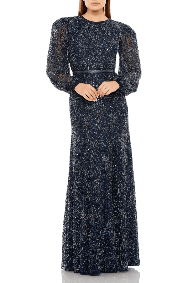 Sheer Long Sleeve Beaded Gown - ALBOUSHIYA - district 5 - dubai - riyadh - abaya - dresses - designers - evening wear - luxury - elegance - craftsmanship - gowns - cocktail dresses - collections - georges