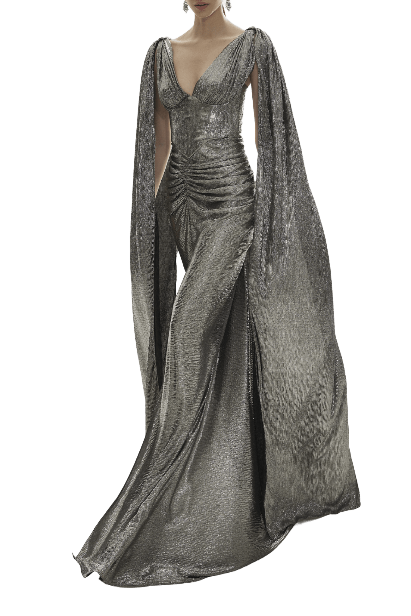 Silver Sari Dress - ALBOUSHIYA - district 5 - dubai - riyadh - abaya - dresses - designers - evening wear - luxury - elegance - craftsmanship - gowns - cocktail dresses - collections - georges