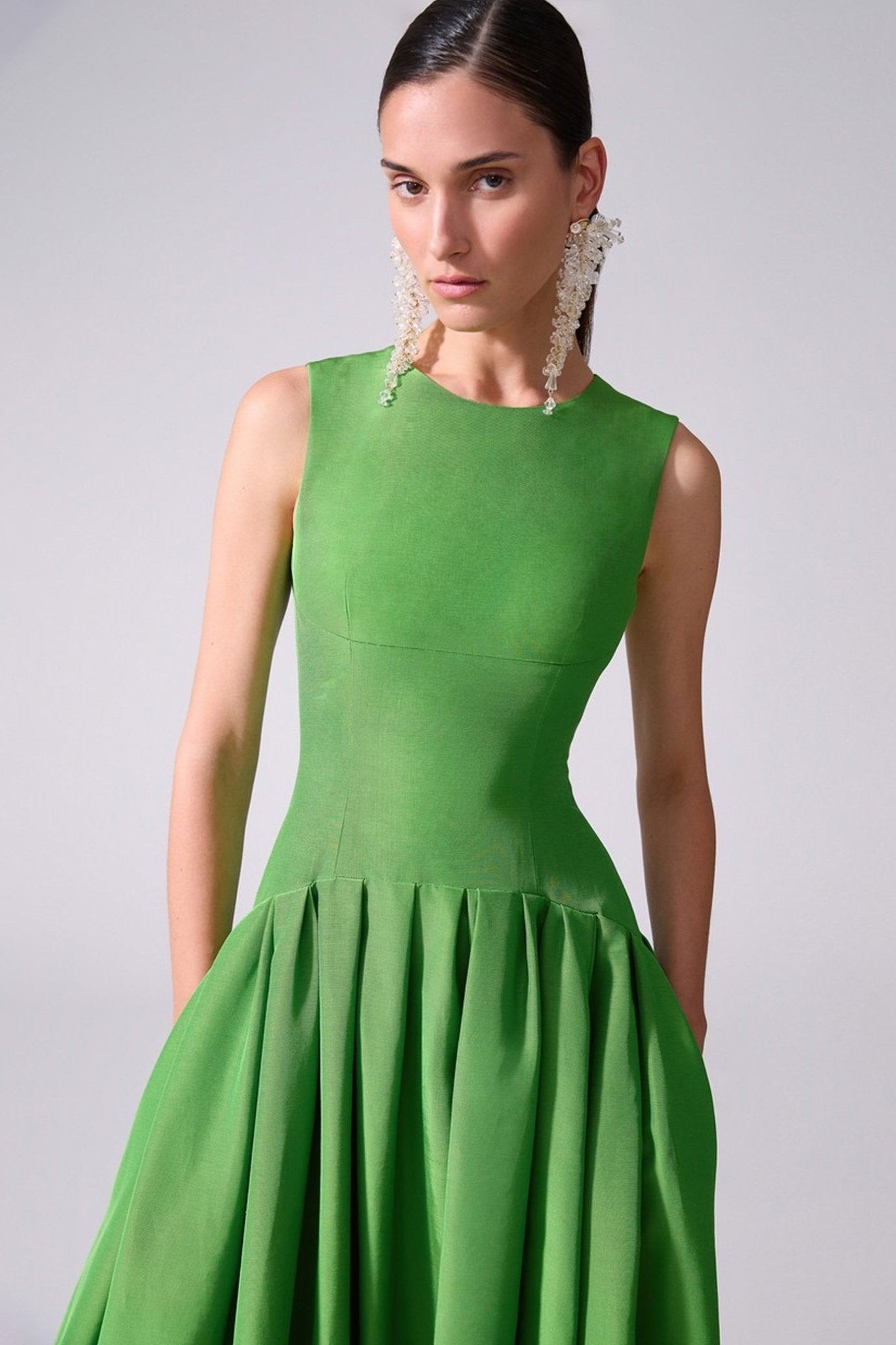 Sleeveless Boat - Neck Maxi Dress - ALBOUSHIYA - district 5 - dubai - riyadh - abaya - dresses - designers - evening wear - luxury - elegance - craftsmanship - gowns - cocktail dresses - collections - georges