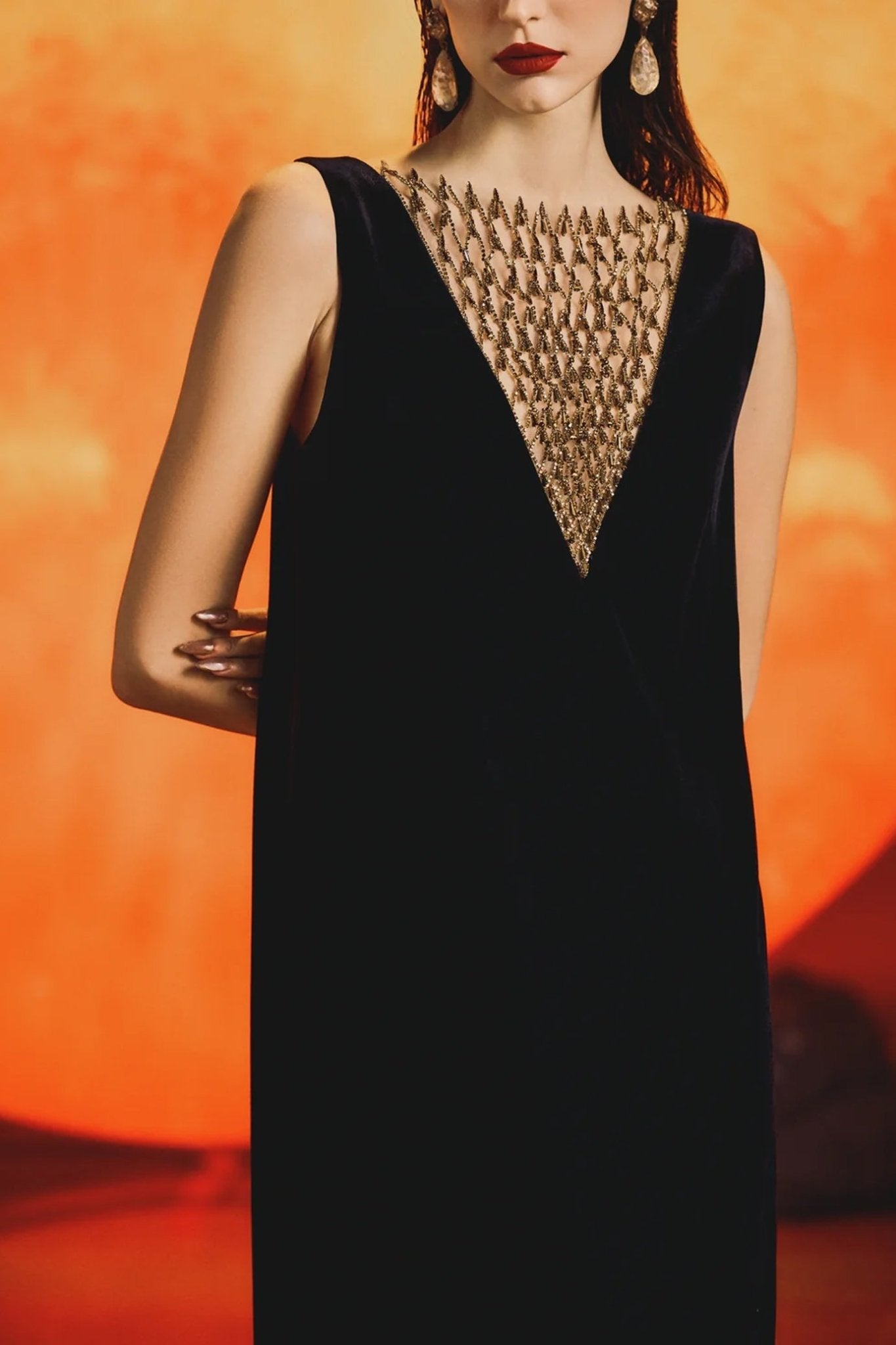 Sleeveless See - Through Chest Dress - ALBOUSHIYA - district 5 - dubai - riyadh - abaya - dresses - designers - evening wear - luxury - elegance - craftsmanship - gowns - cocktail dresses - collections - georges