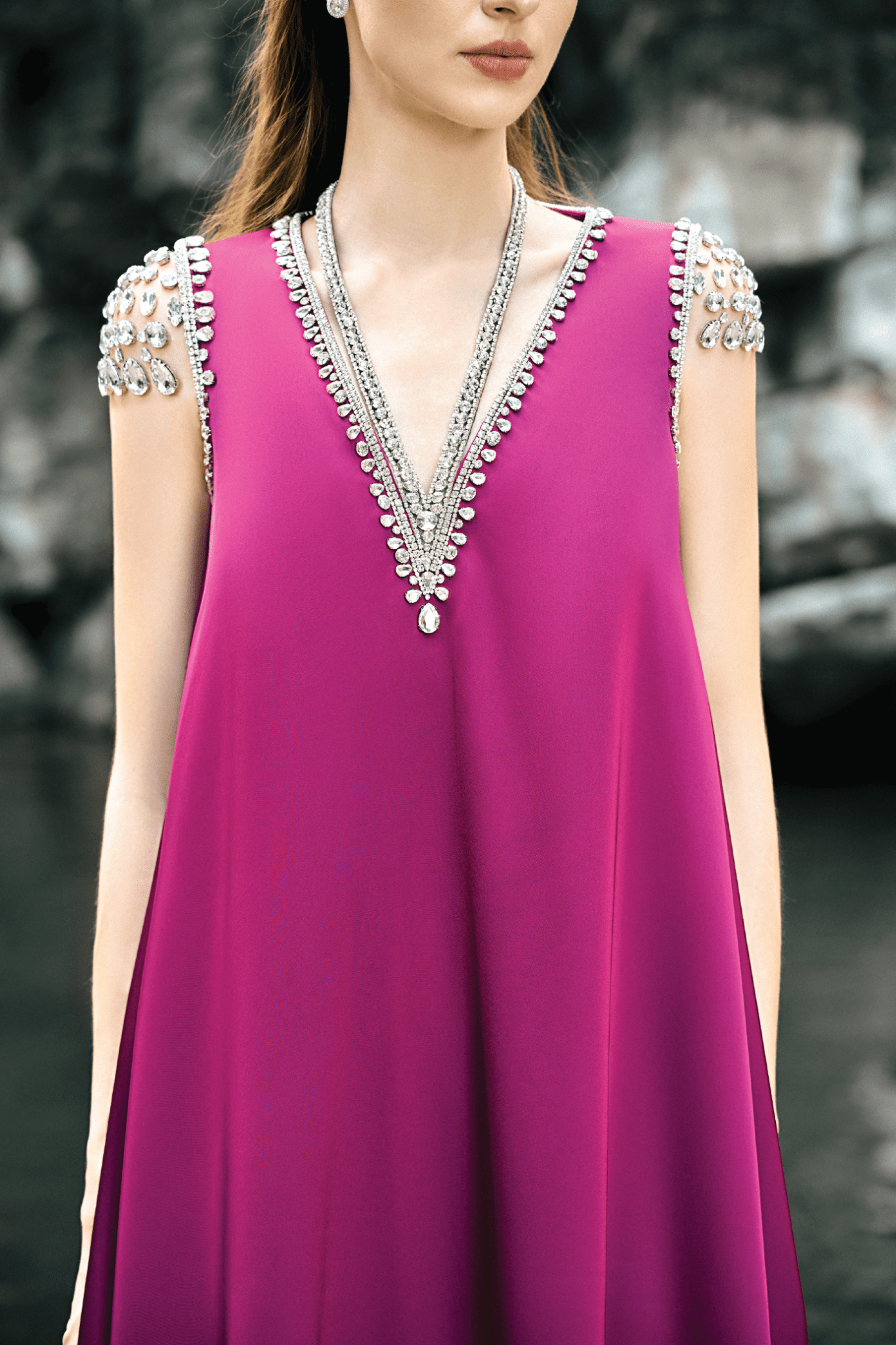 Sleeveless V - Neck Straight Dress - ALBOUSHIYA - district 5 - dubai - riyadh - abaya - dresses - designers - evening wear - luxury - elegance - craftsmanship - gowns - cocktail dresses - collections - georges