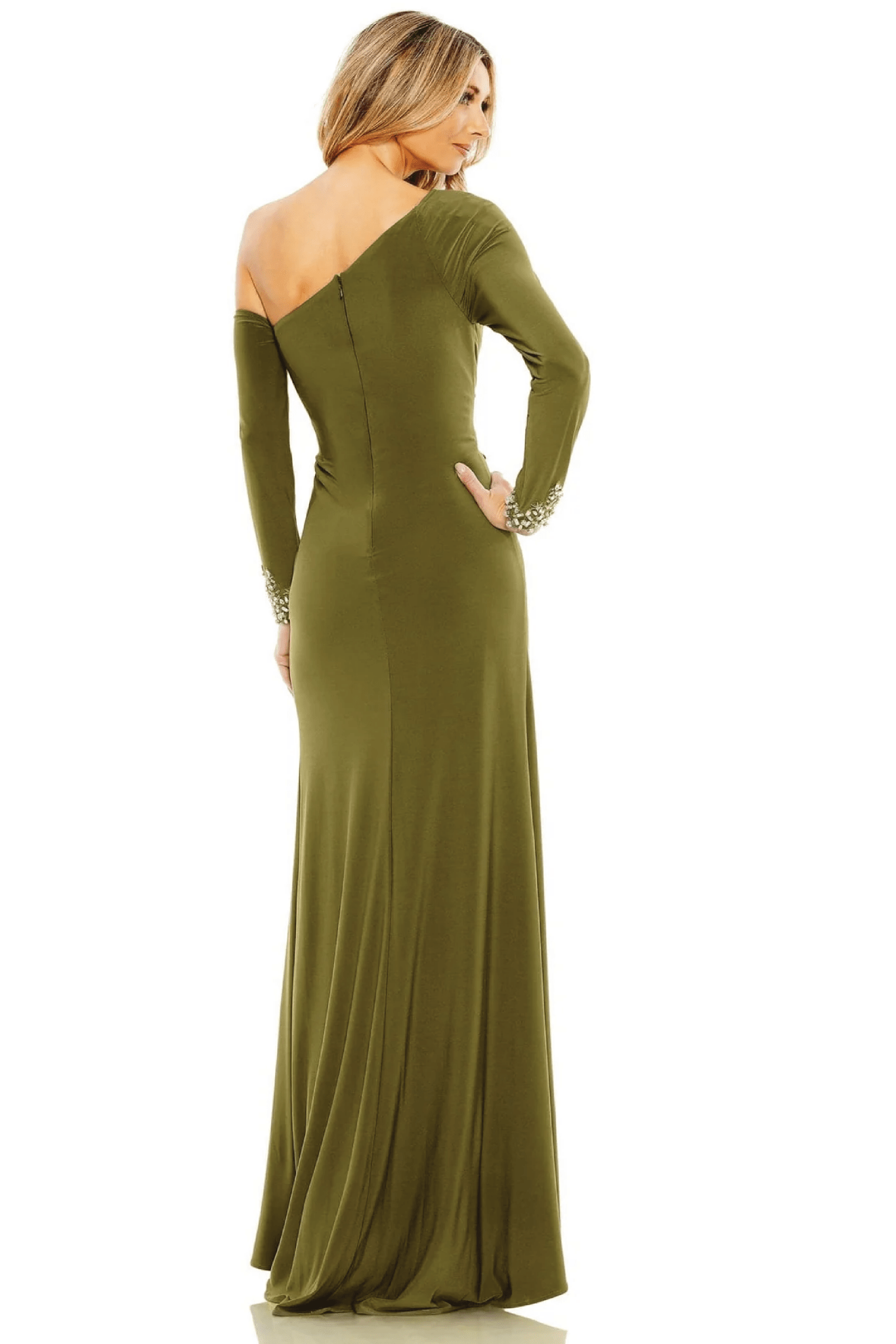 Splendid One - shoulder Diagonal Neckline A - line Dress - ALBOUSHIYA - district 5 - dubai - riyadh - abaya - dresses - designers - evening wear - luxury - elegance - craftsmanship - gowns - cocktail dresses - collections - georges