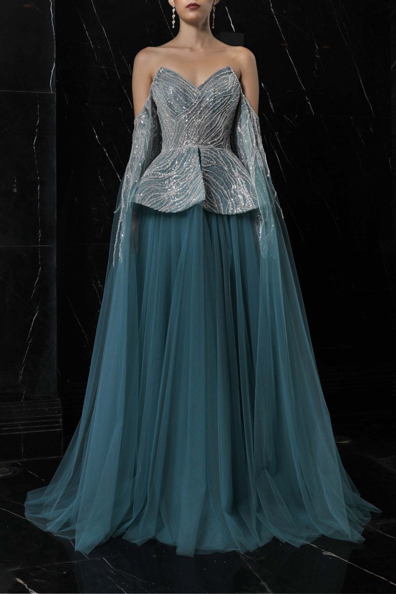 Starlit Symphony Gown - ALBOUSHIYA - district 5 - dubai - riyadh - abaya - dresses - designers - evening wear - luxury - elegance - craftsmanship - gowns - cocktail dresses - collections - georges