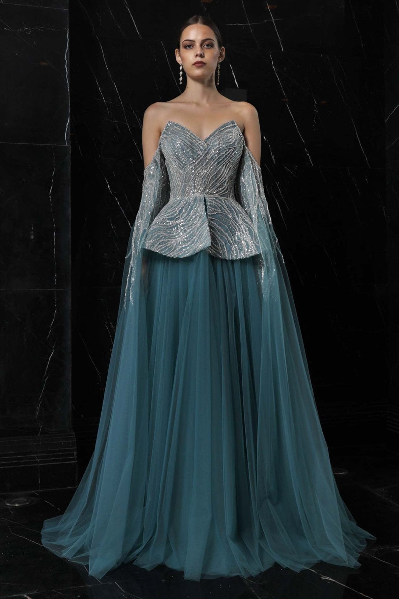 Starlit Symphony Gown - ALBOUSHIYA - district 5 - dubai - riyadh - abaya - dresses - designers - evening wear - luxury - elegance - craftsmanship - gowns - cocktail dresses - collections - georges