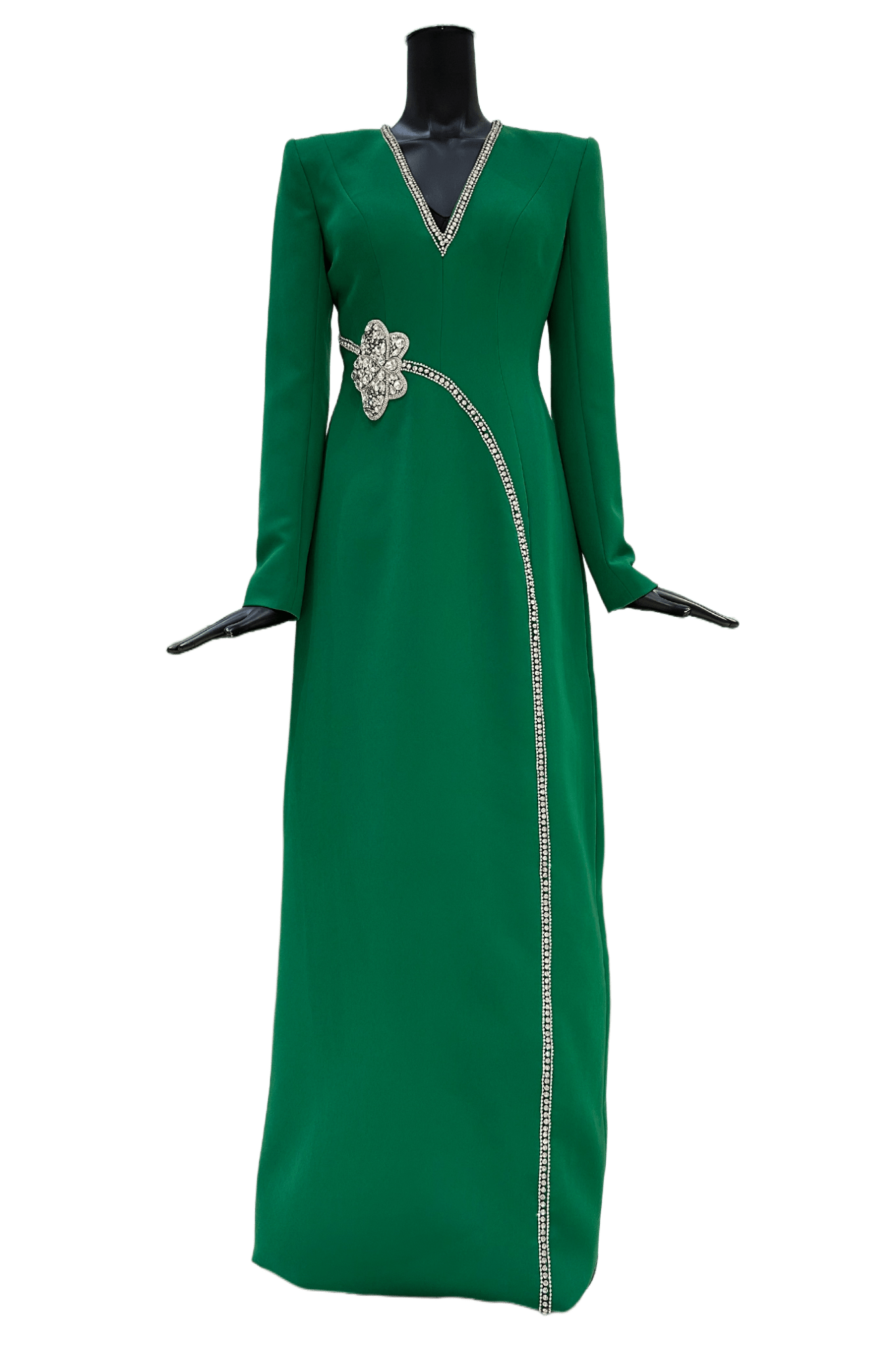 Stone Orchid Embellished V - Neck Dress - ALBOUSHIYA - district 5 - dubai - riyadh - abaya - dresses - designers - evening wear - luxury - elegance - craftsmanship - gowns - cocktail dresses - collections - georges