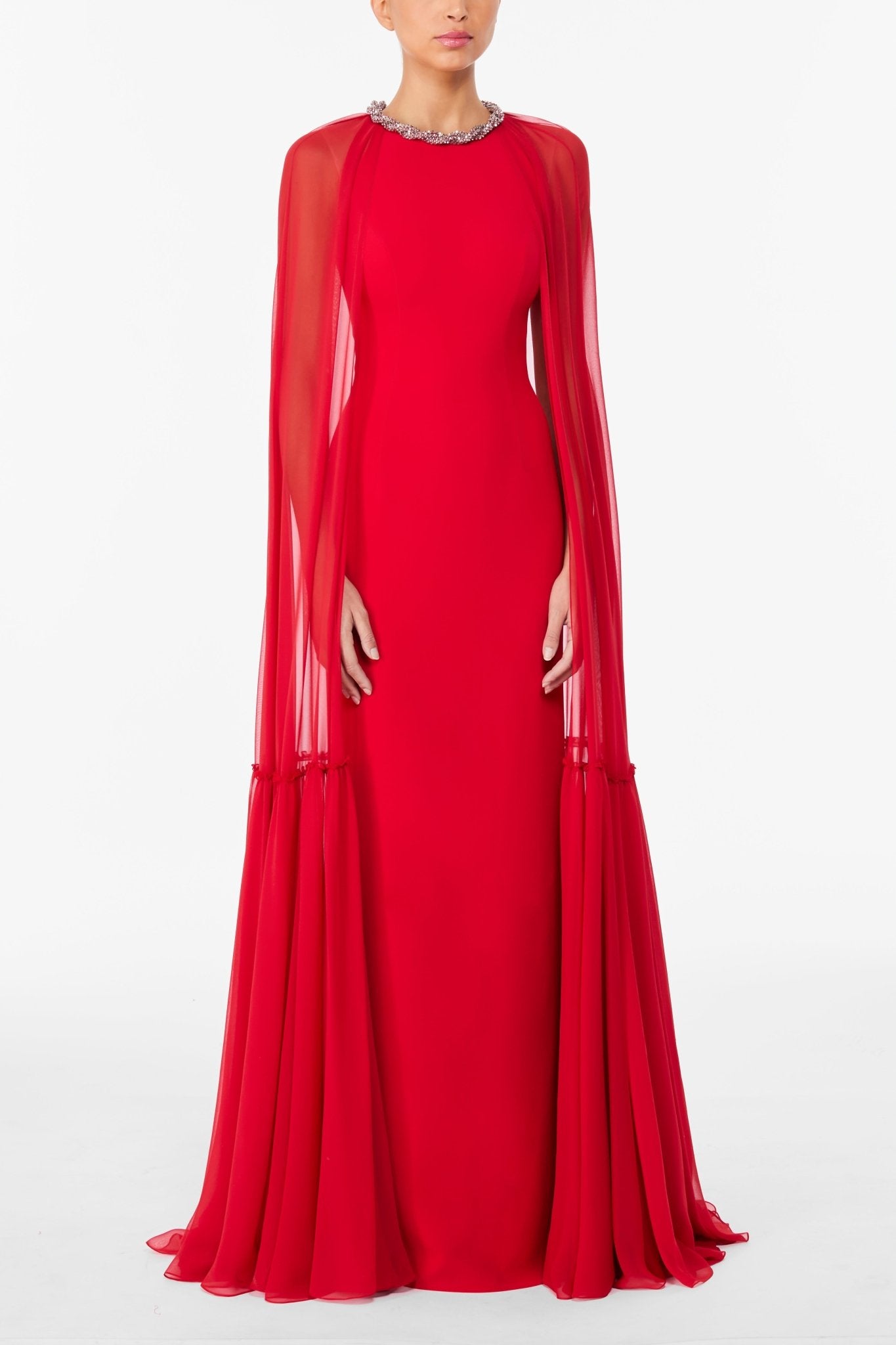 Storm Chilli Red Gown - ALBOUSHIYA - district 5 - dubai - riyadh - abaya - dresses - designers - evening wear - luxury - elegance - craftsmanship - gowns - cocktail dresses - collections - georges