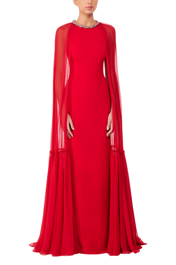Storm Chilli Red Gown - ALBOUSHIYA - district 5 - dubai - riyadh - abaya - dresses - designers - evening wear - luxury - elegance - craftsmanship - gowns - cocktail dresses - collections - georges