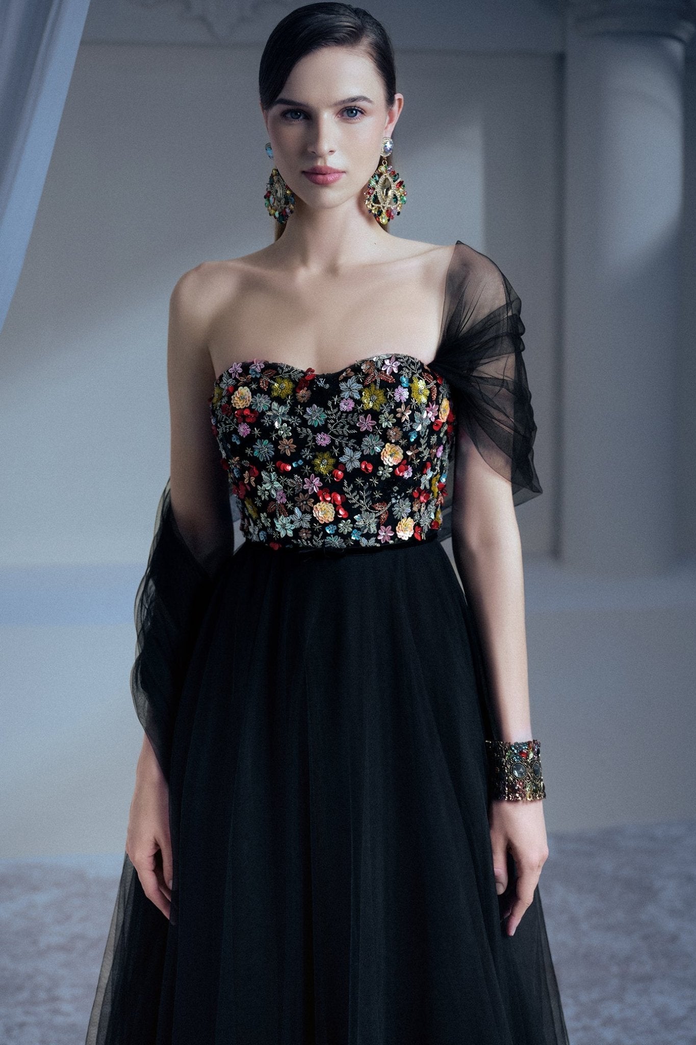 Strapless A - Line Garden Gown - ALBOUSHIYA - district 5 - dubai - riyadh - abaya - dresses - designers - evening wear - luxury - elegance - craftsmanship - gowns - cocktail dresses - collections - georges