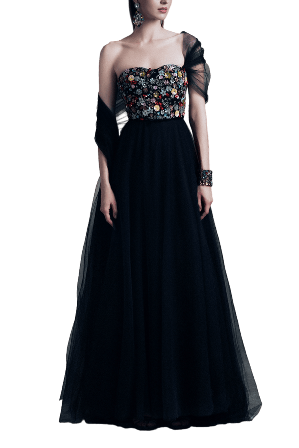 Strapless A - Line Garden Gown - ALBOUSHIYA - district 5 - dubai - riyadh - abaya - dresses - designers - evening wear - luxury - elegance - craftsmanship - gowns - cocktail dresses - collections - georges
