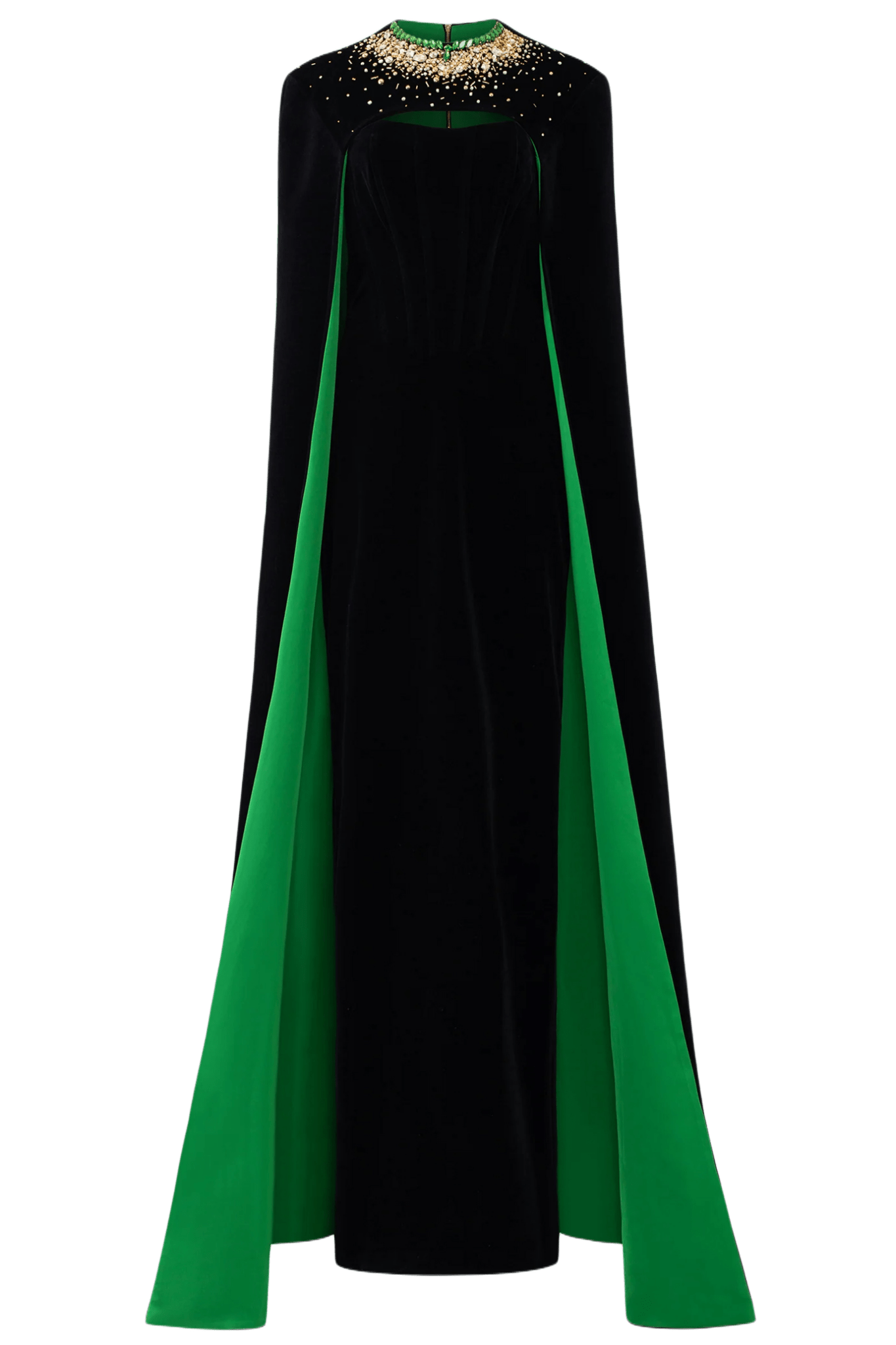 Strapless Burstier Black Velvet Gown with Long Cape - ALBOUSHIYA - district 5 - dubai - riyadh - abaya - dresses - designers - evening wear - luxury - elegance - craftsmanship - gowns - cocktail dresses - collections - georges