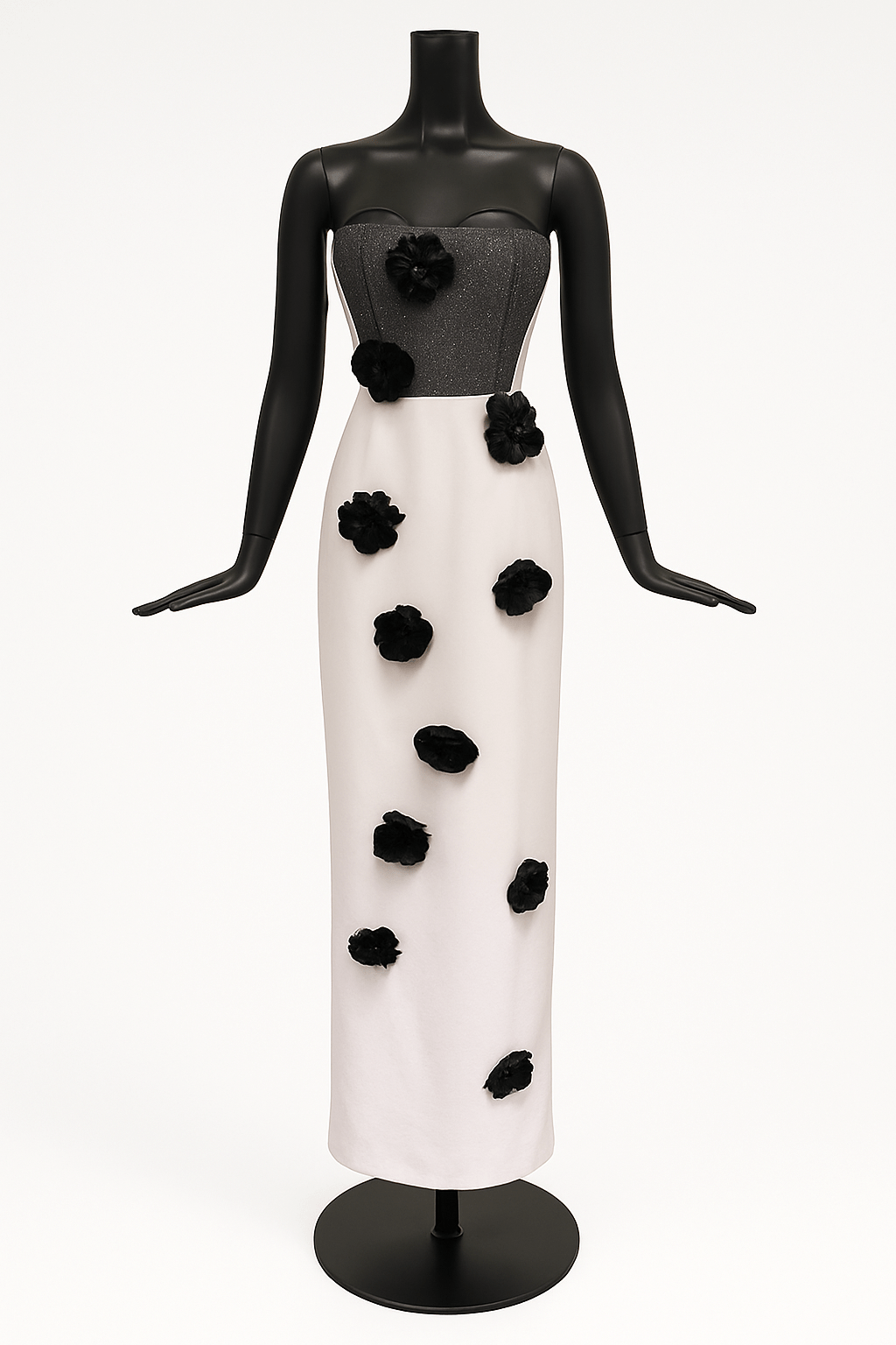 Strapless Column Gown with 3D Floral Embellishments - ALBOUSHIYA - district 5 - dubai - riyadh - abaya - dresses - designers - evening wear - luxury - elegance - craftsmanship - gowns - cocktail dresses - collections - georges