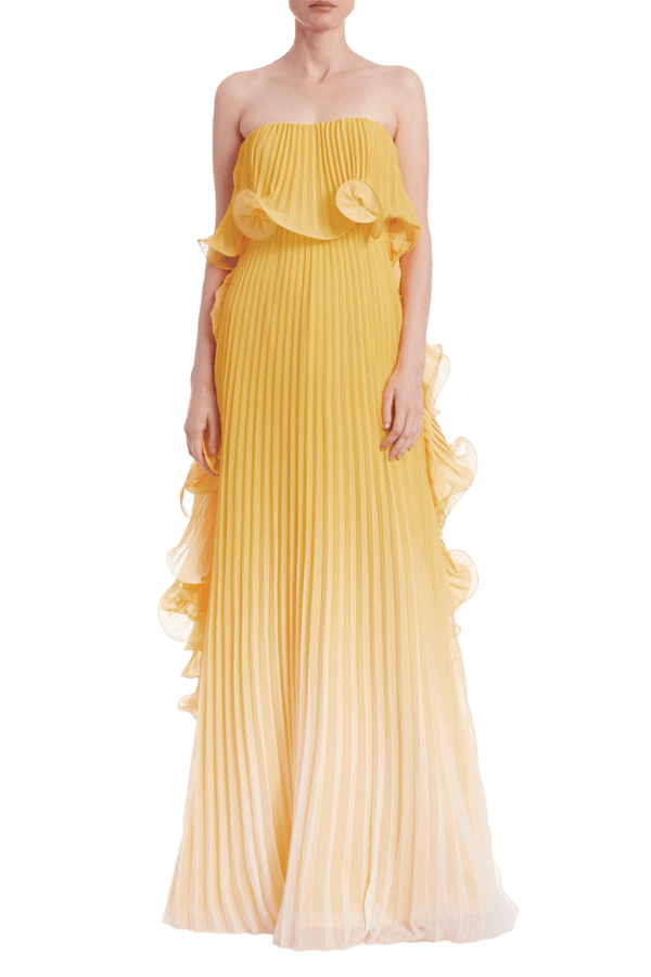 Strapless Ombre Octopus Georgette Gown - ALBOUSHIYA - district 5 - dubai - riyadh - abaya - dresses - designers - evening wear - luxury - elegance - craftsmanship - gowns - cocktail dresses - collections - georges