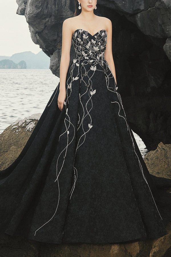 Strapless Sweetheart A Line Ball Gown - ALBOUSHIYA - district 5 - dubai - riyadh - abaya - dresses - designers - evening wear - luxury - elegance - craftsmanship - gowns - cocktail dresses - collections - georges