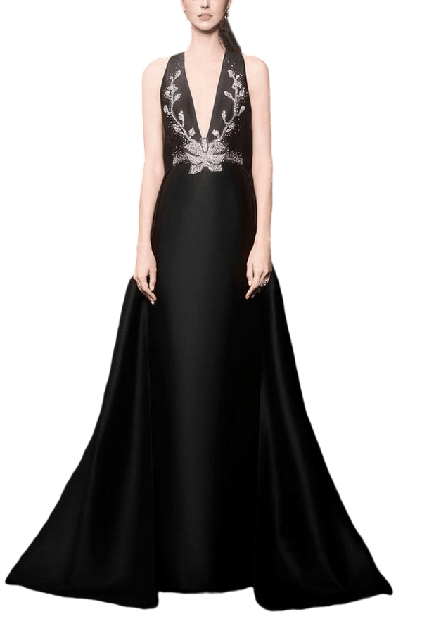 Strappy Deep V - Neck Dress - ALBOUSHIYA - district 5 - dubai - riyadh - abaya - dresses - designers - evening wear - luxury - elegance - craftsmanship - gowns - cocktail dresses - collections - georges