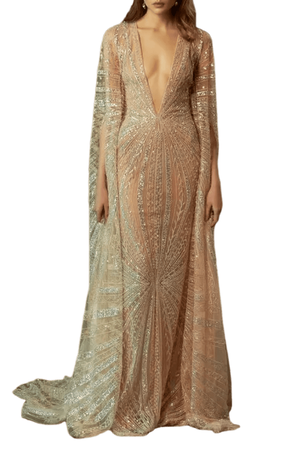 Sun Sequin Cape Gown - ALBOUSHIYA - district 5 - dubai - riyadh - abaya - dresses - designers - evening wear - luxury - elegance - craftsmanship - gowns - cocktail dresses - collections - georges