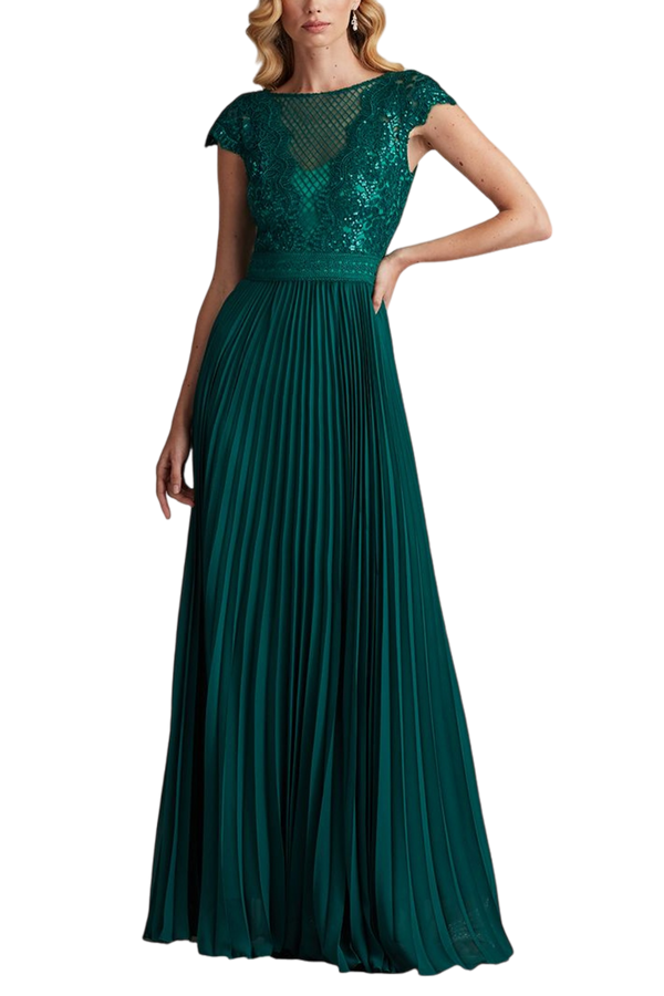 Surette Sequin Embroidered & Pleated Chiffon Gown
