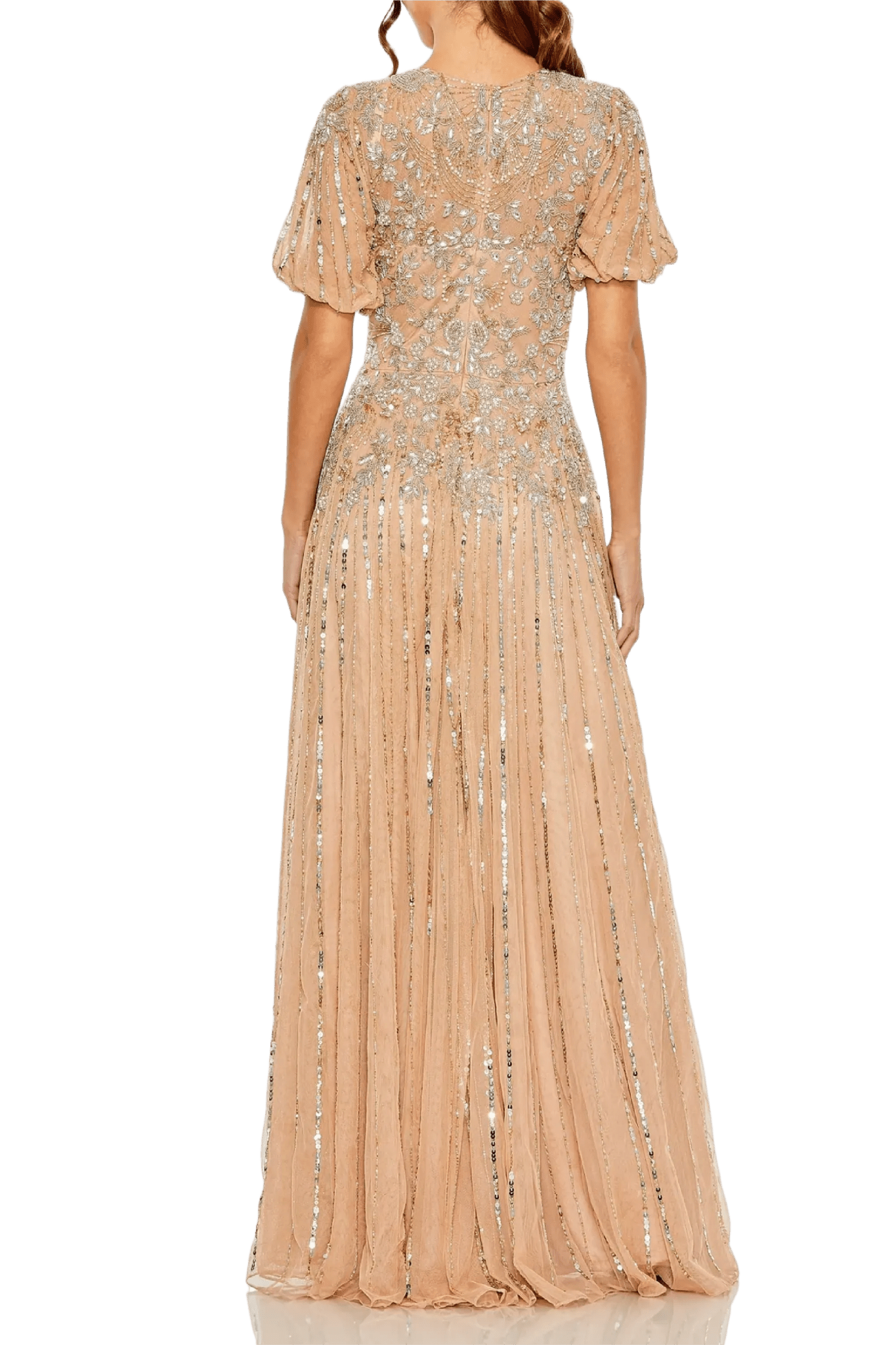Taupe High Neck Puff Sleeve Gown - ALBOUSHIYA - district 5 - dubai - riyadh - abaya - dresses - designers - evening wear - luxury - elegance - craftsmanship - gowns - cocktail dresses - collections - georges
