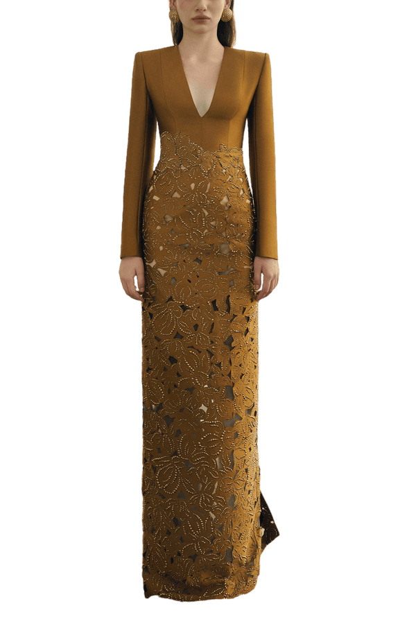 Taylor Sheath Floral Taffeta Floor Length Dress - ALBOUSHIYA - district 5 - dubai - riyadh - abaya - dresses - designers - evening wear - luxury - elegance - craftsmanship - gowns - cocktail dresses - collections - georges