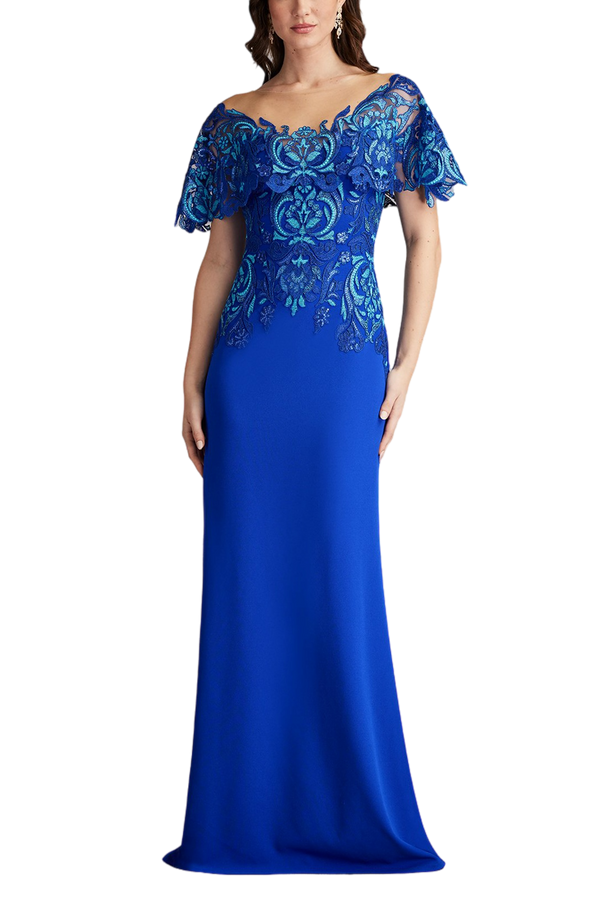 Deming Ruffled Sleeve Illusion Gown