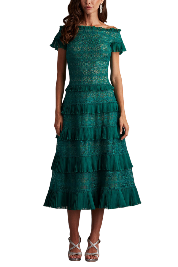 Garina Tiered Embroidered Tulle Midi Dress