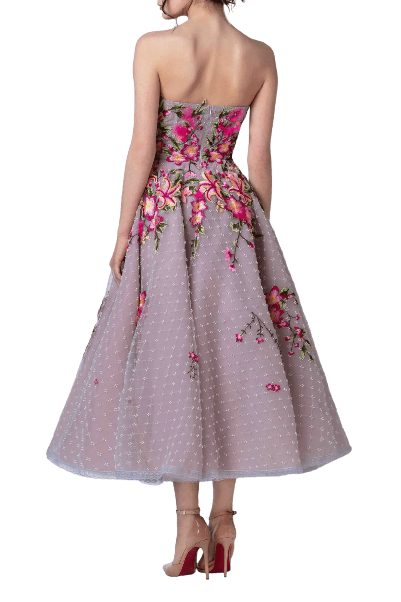 Tea Length Floral Dress - ALBOUSHIYA - district 5 - dubai - riyadh - abaya - dresses - designers - evening wear - luxury - elegance - craftsmanship - gowns - cocktail dresses - collections - georges